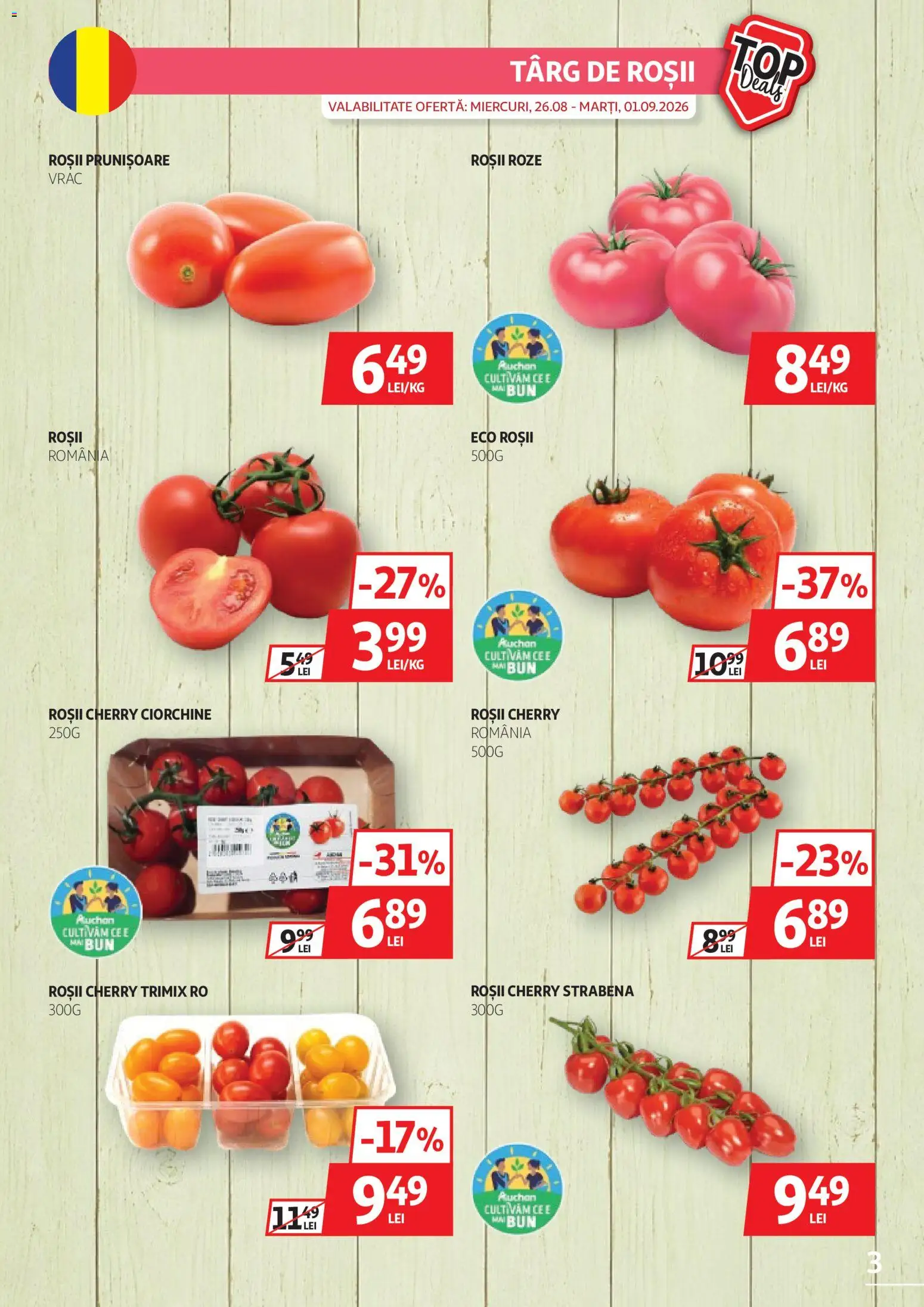 Noul catalog Auchan – valabil de la 26.08.2026 | Pagină: 3 | Produse: Roșii