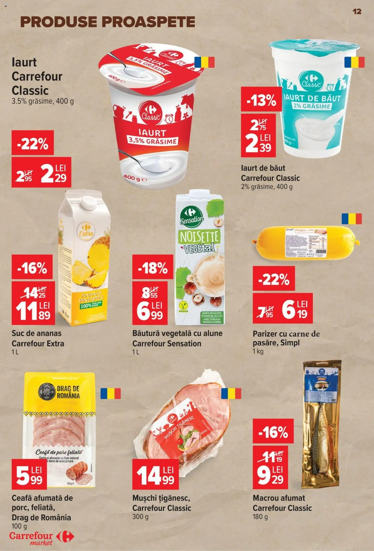 Noul catalog Carrefour – valabil de la 08.07.2026 | Pagină: 13 | Produse: Alune, Iaurt, Suc, Parizer