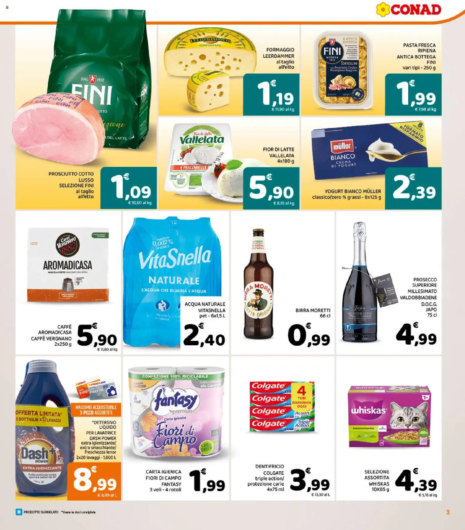 Volantino Conad del 16/09/2026 | Pagina: 3 | Prodotti: Crema, Prosciutto Cotto, Yogurt, Acqua