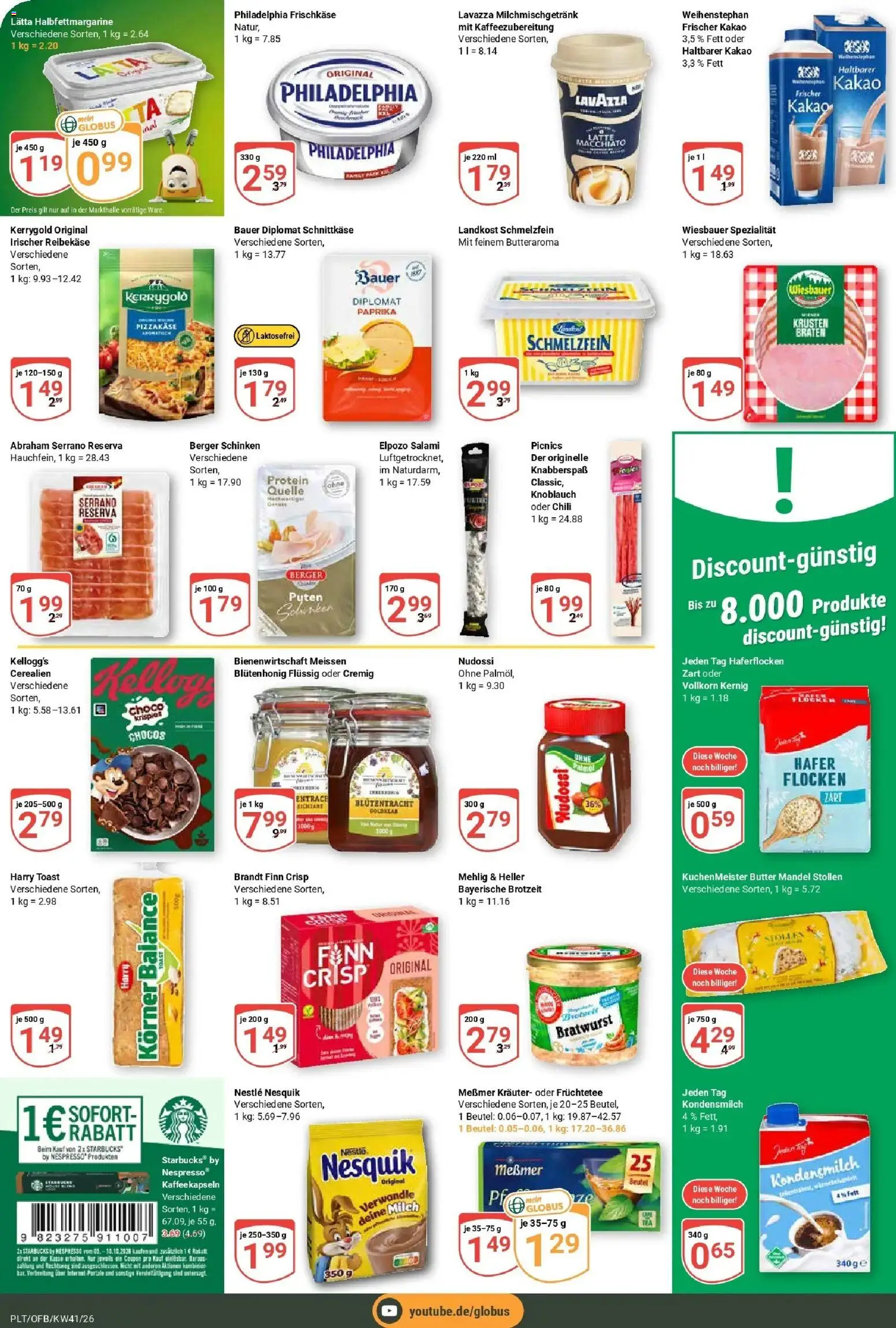 Globus Prospekt Plattling (ab 05.10.2026) » Angebote online | Seite: 13 | Produkte: Kaffee, Philadelphia, Kondensmilch, Schinken