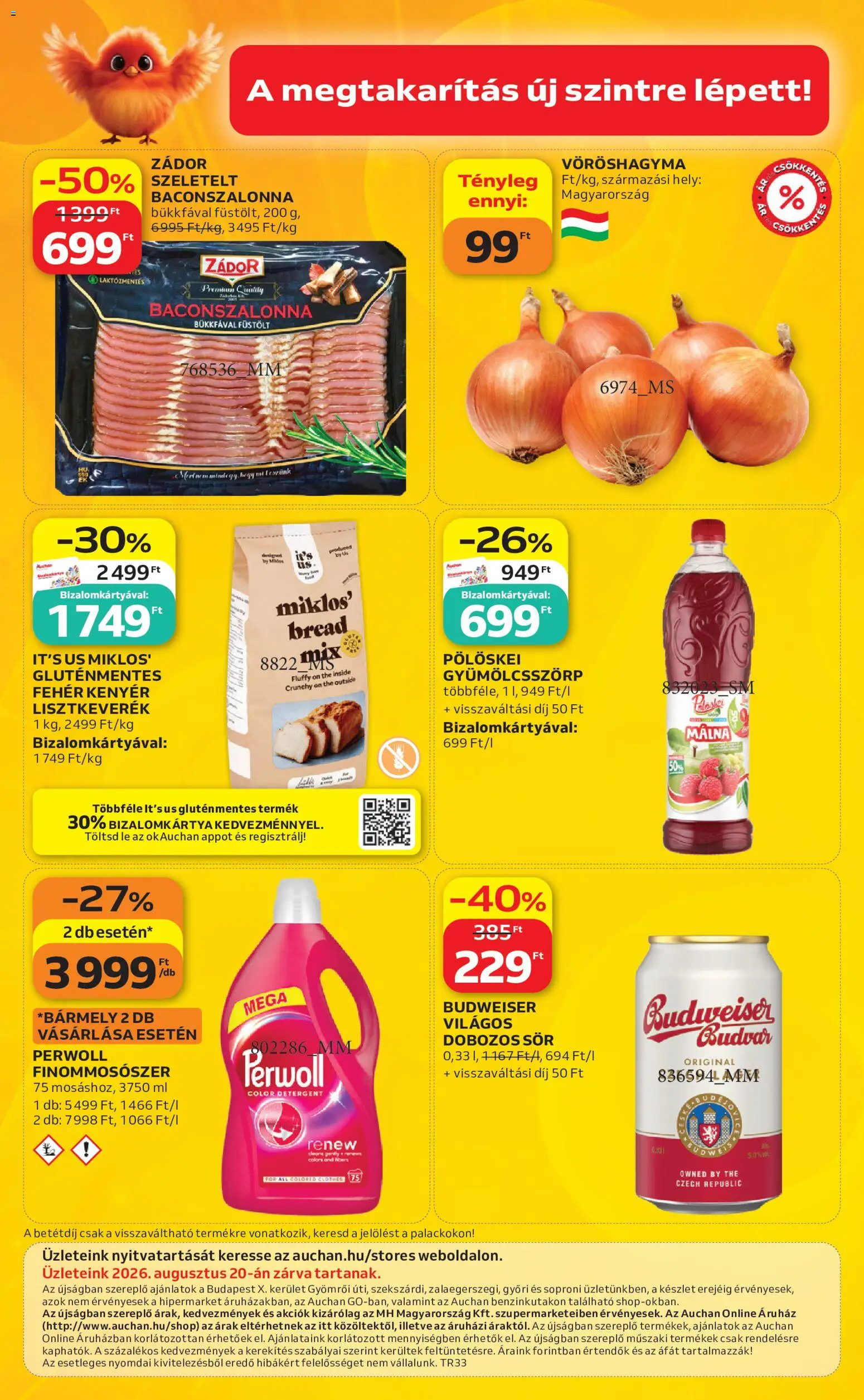 Auchan akciós ujság - amely érvényes a következő dátumtól: 2026.08.13. | Oldal: 12 | Termékek: Soproni, Vöröshagyma, Lé, Sör