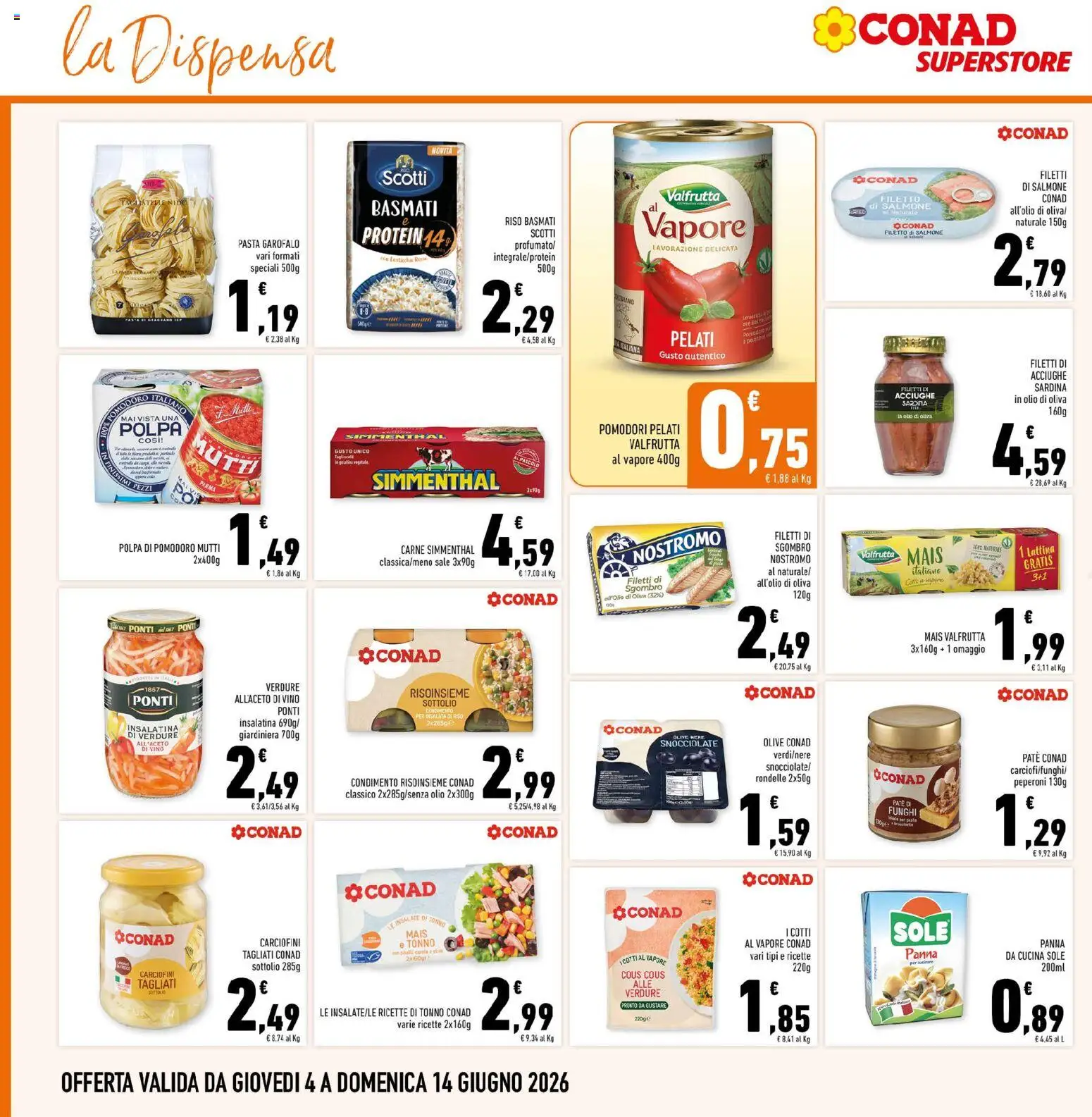 Volantino Conad del 04.06.2026 | Pagina: 20 | Prodotti: Pomodoro, Acciughe, Sgombro, Insalata di riso