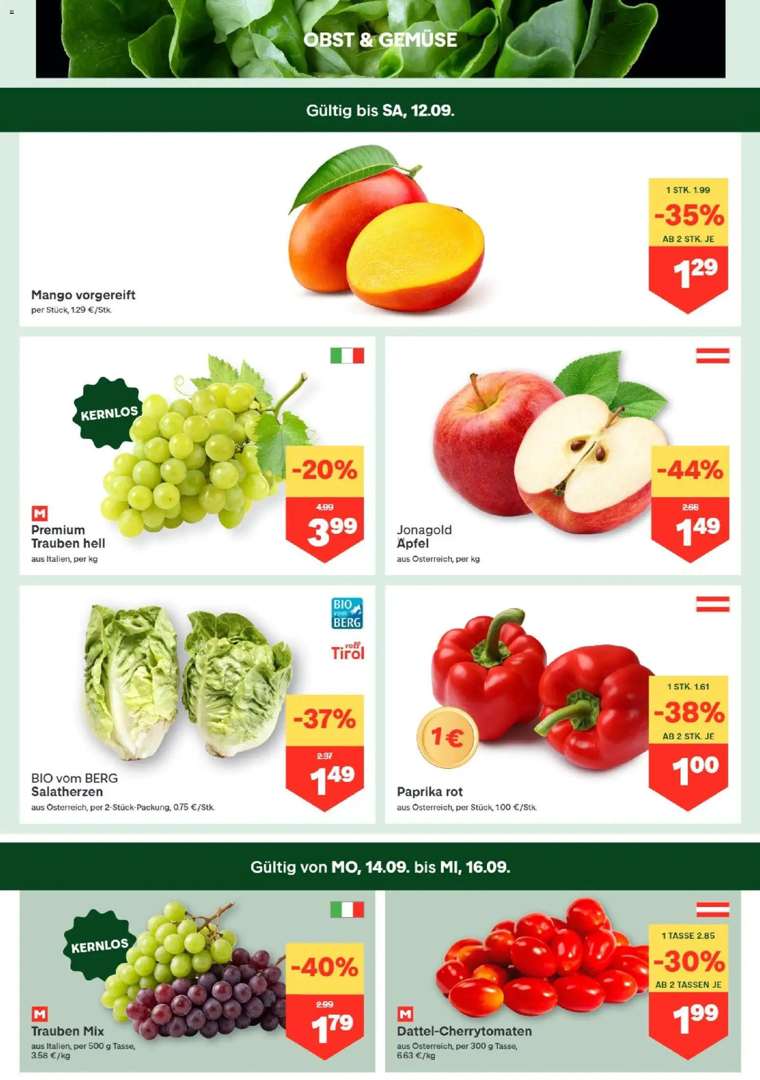 MPREIS Dellach im Drautal gültig ab 10.09.2026 | Seite: 2 | Produkte: Gemüse, Obst, Mango, Äpfel