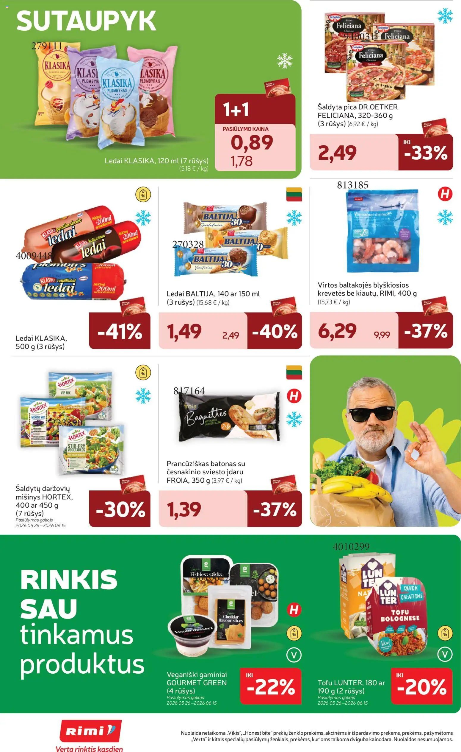Rimi akcijos nuo 09.06.2026 | Puslapis: 18 | Prekių: Ledai, Batonas, Plombyras, Pica