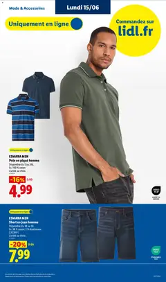 LIDL - Prévisualisation de ESMARA MEN Short en jean homme, Disponible du 38 au 50. Ex. 98 % coton, 2 % élasthanne (LYCRA®). L'unité au choix. valide à partir de 11.06.2026 | Page: 63