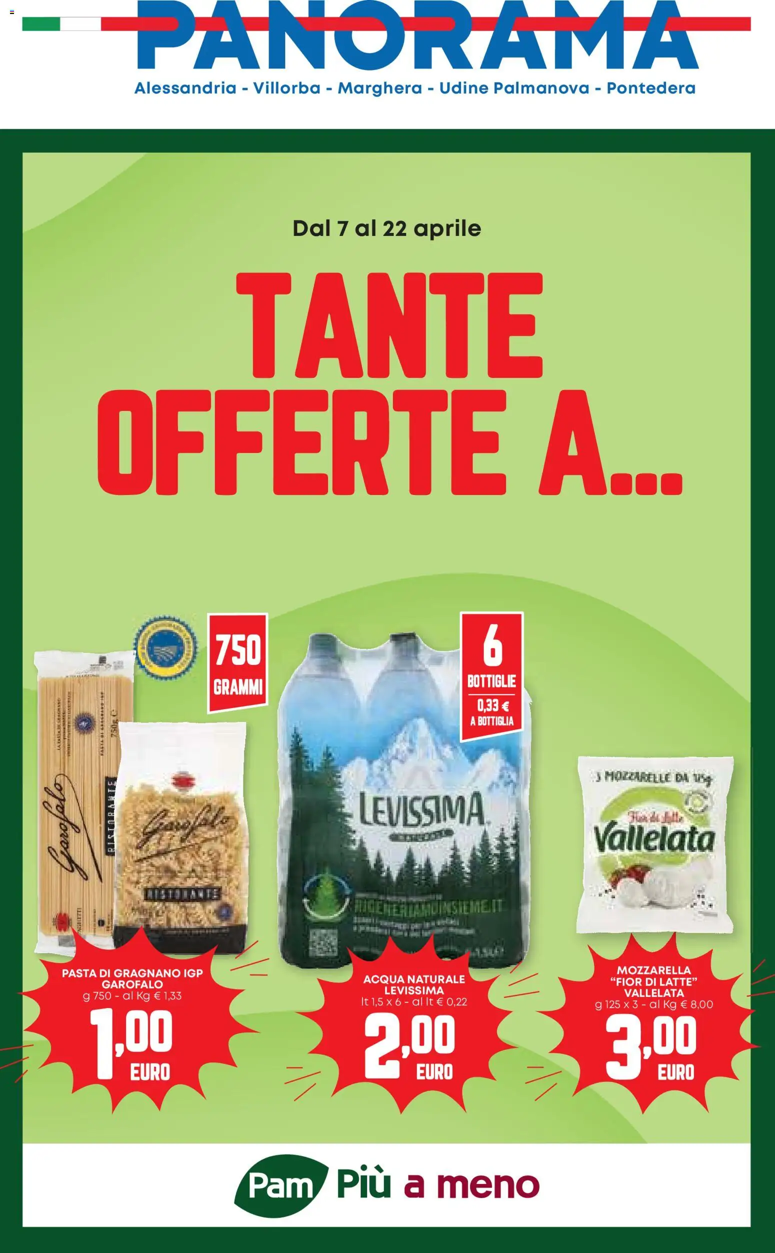Volantino Panorama del 07.04.2026 | Pagina: 1 | Prodotti: Acqua, Mozzarella, Pasta, Bottiglia
