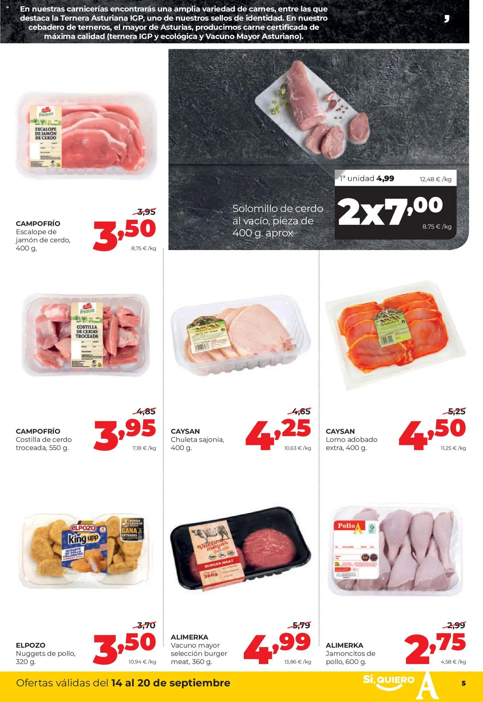 Alimerka folleto Castilla y León │ válido desde el 14/09/2026 | Página: 5 | Productos: Lomo, Jamón, Pollo, Nuggets