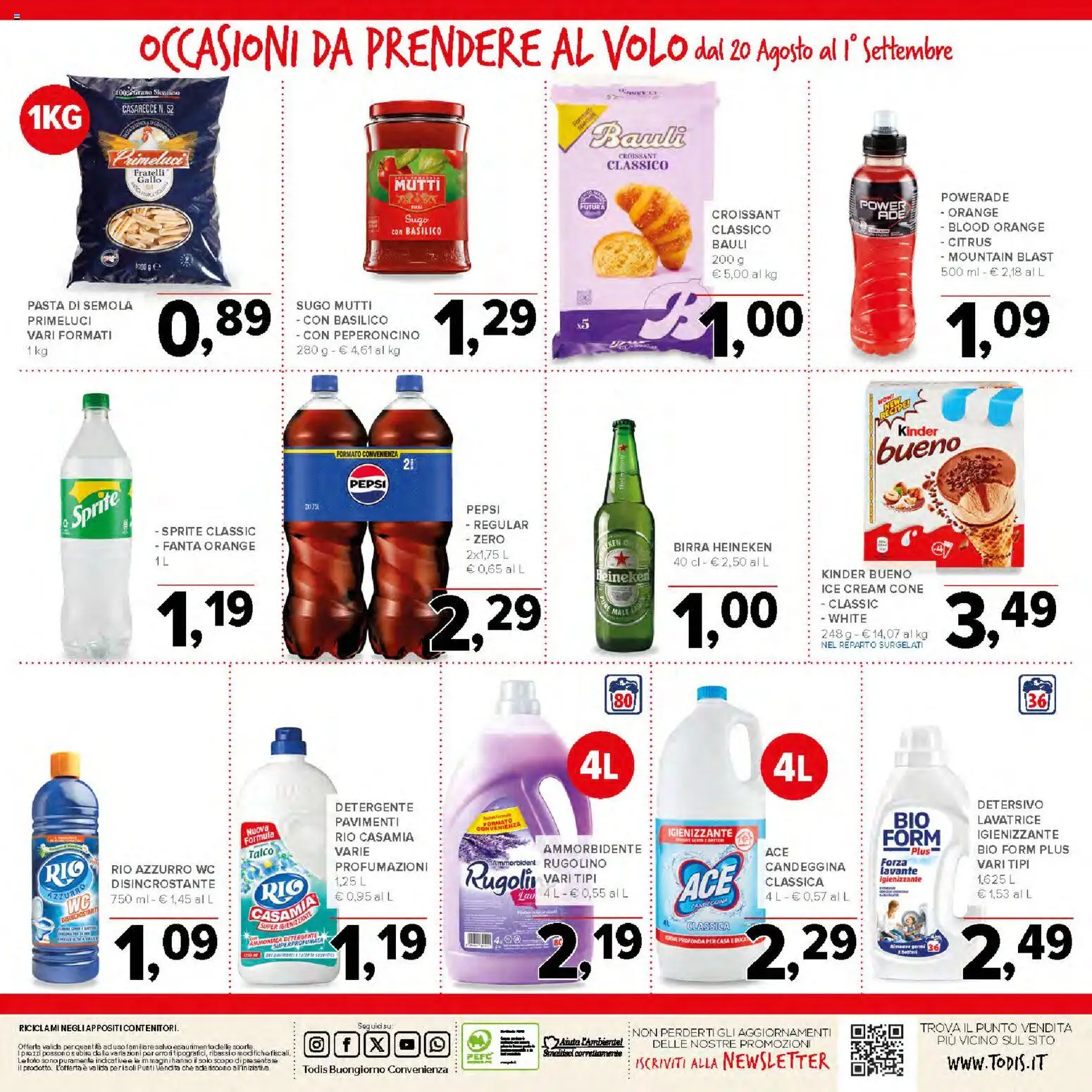 Volantino Todis del 20/08/2026 | Pagina: 20 | Prodotti: Ammorbidente, Detergente, Talco, Croissant