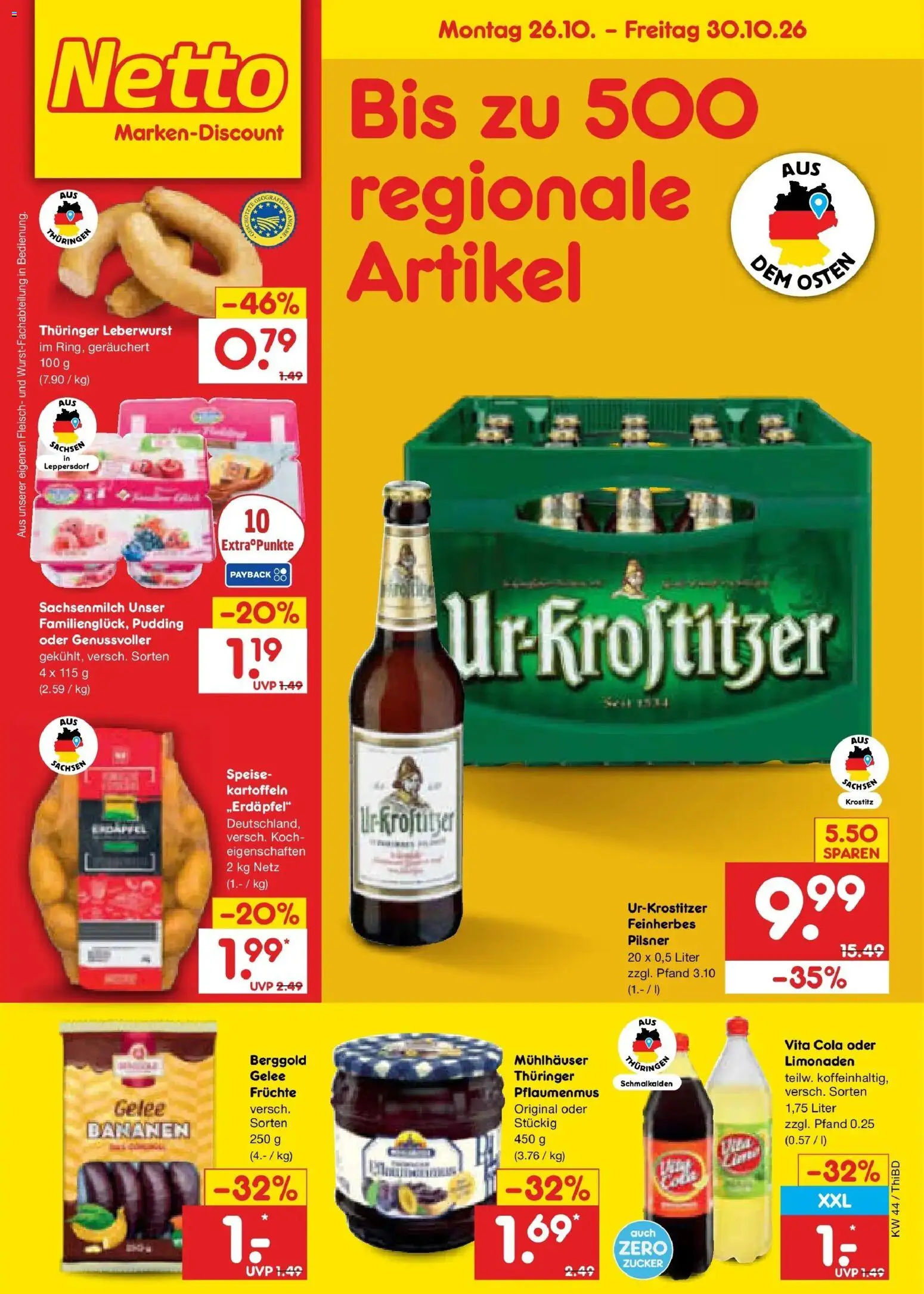 Netto Marken-Discount Prospekt Thiendorf (ab 26.10.2026) » Angebote | Seite: 1 | Produkte: Cola, Bananen, Pudding, Kartoffeln