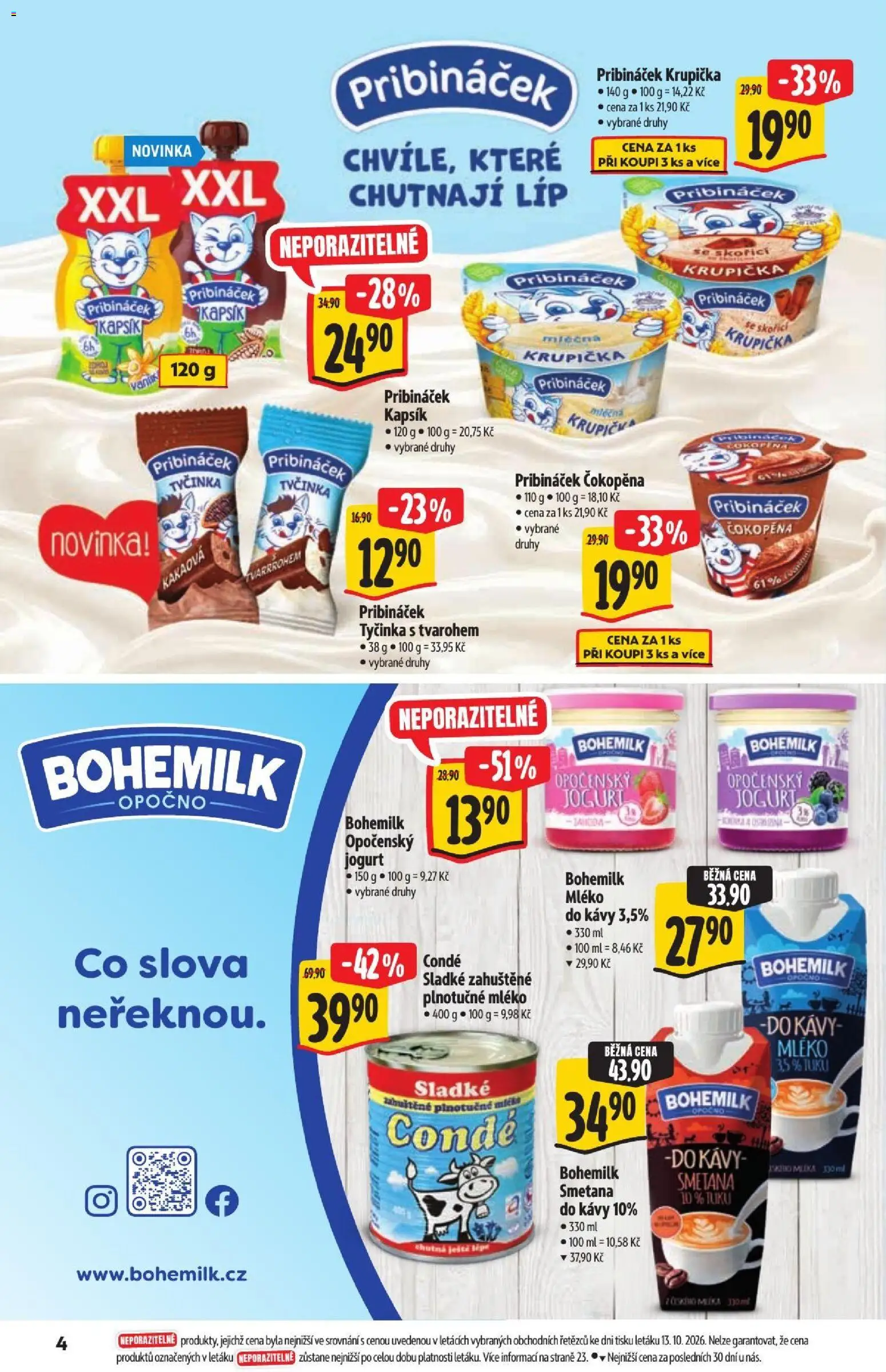 Albert leták - Hypermarket - Nabídka ve značkové kvalitě od 21.10.2026 | Strana: 4 | Produkty: Mléko, Smetana, Plnotučné mléko, Pribináček