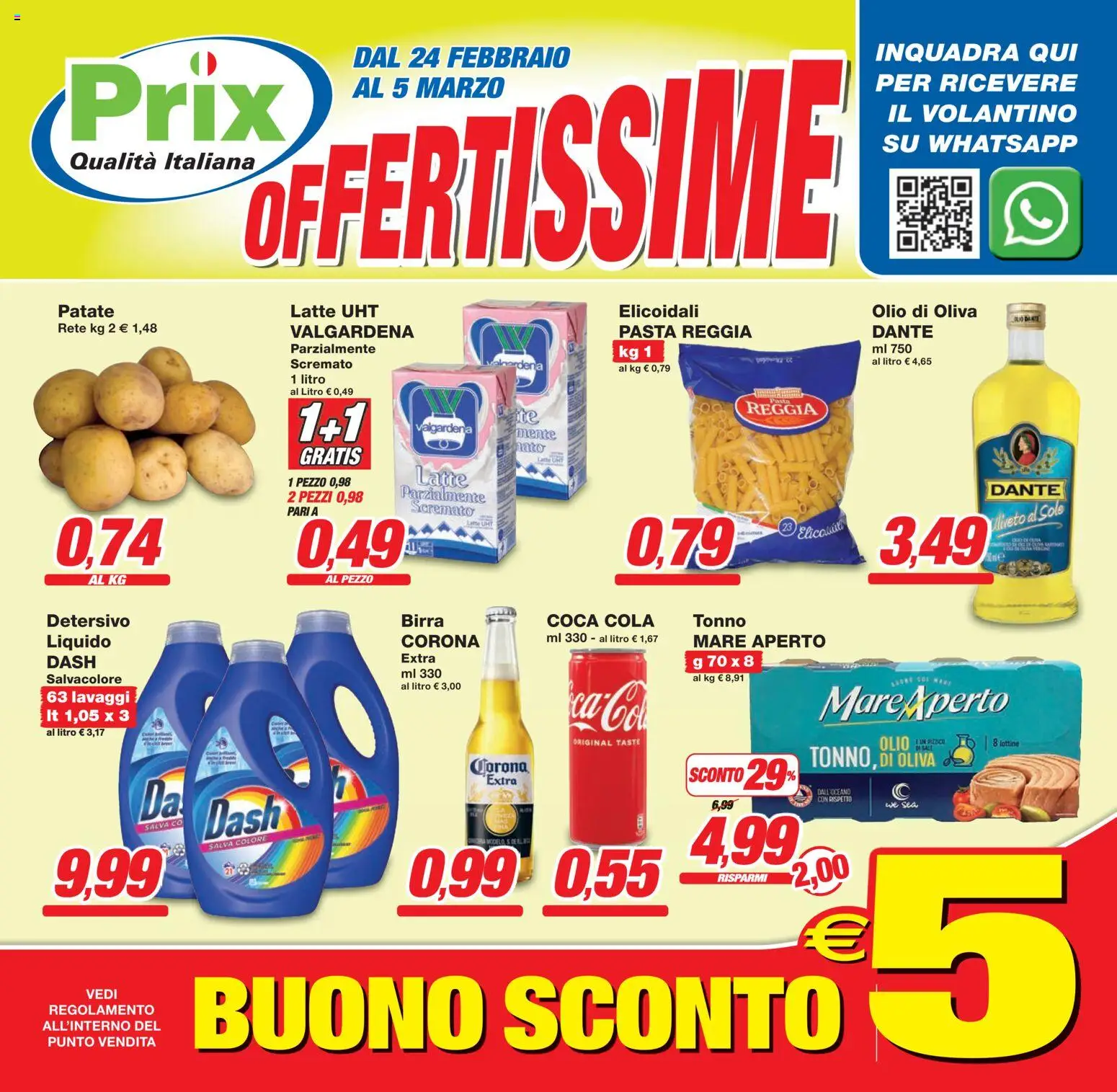 Volantino Prix del 24.02.2026 | Pagina: 1 | Prodotti: Patate, Olio, Pasta, Coca Cola