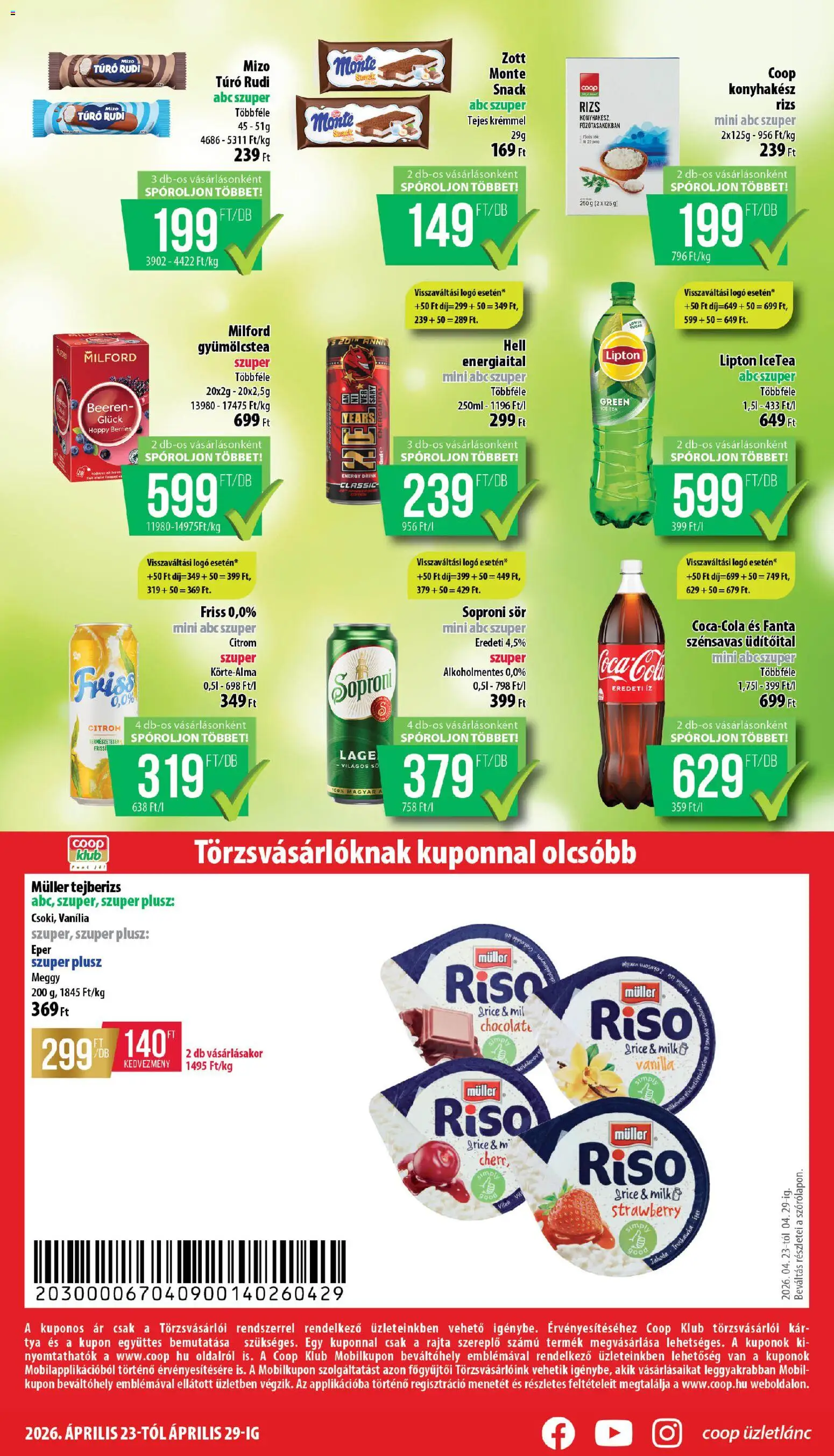 COOP akciós ujság - amely érvényes a következő dátumtól: 23.04.2026 | Oldal: 8 | Termékek: Meggy, Túró rudi, Gyümölcstea, Citrom