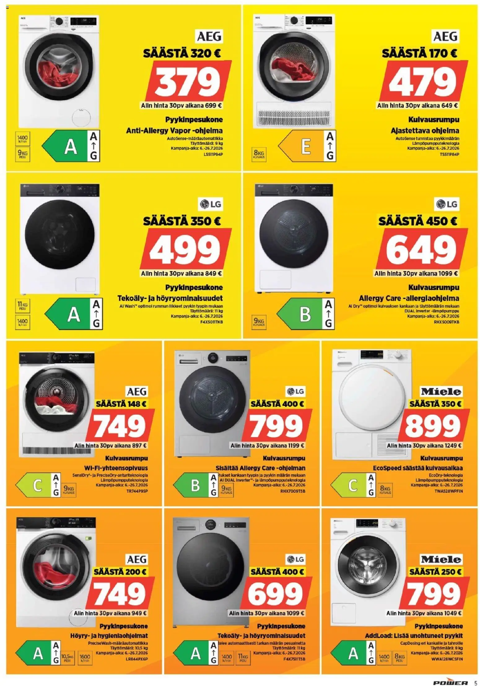 Power tarjoukset – voimassa 13/07/2026 alkaen | Sivu: 5 | Tuotteet: Kuivausrumpu