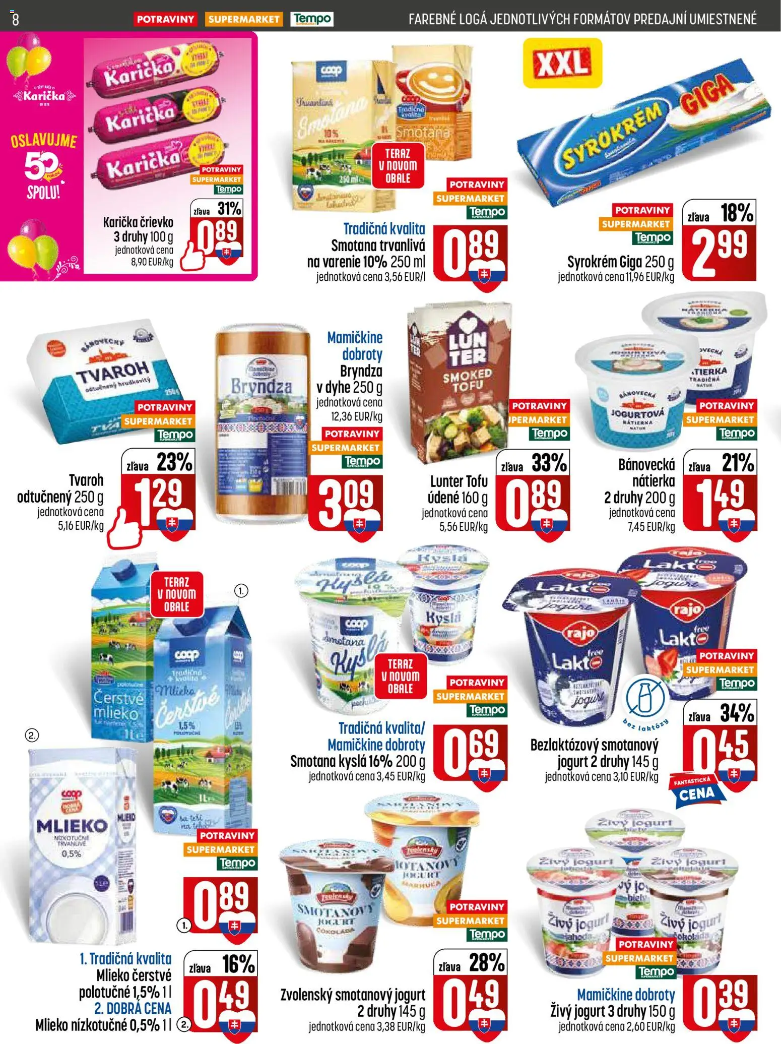 Nové COOP Jednota akcie – leták je platný od 18.06.2026 | Strana: 8 | Produkty: Smotana, Tofu, Bryndza, Čokoláda
