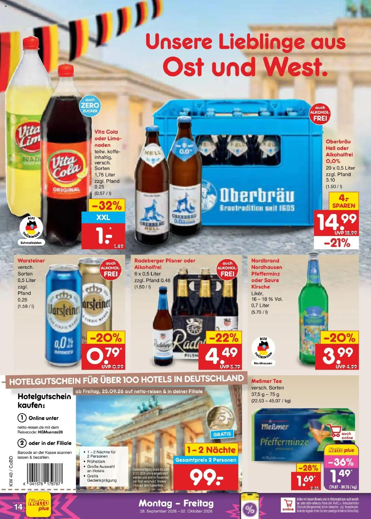 Netto Marken-Discount Prospekt Delitzsch – gültig ab 28.09.2026 | Seite: 20 | Produkte: Alkohol, Warsteiner, Vita cola, Tee