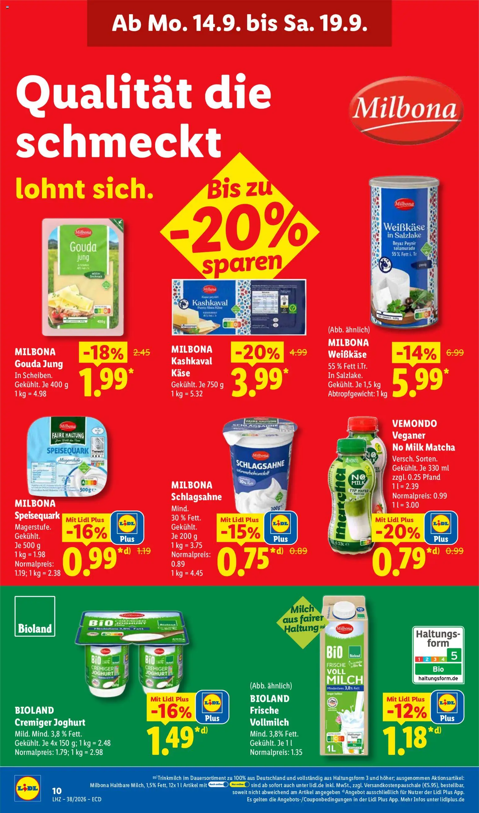 Lidl Německo leták od 14.09.2026 | Strana: 22 | Produkty: Gouda, Milbona, Matcha, Kaše