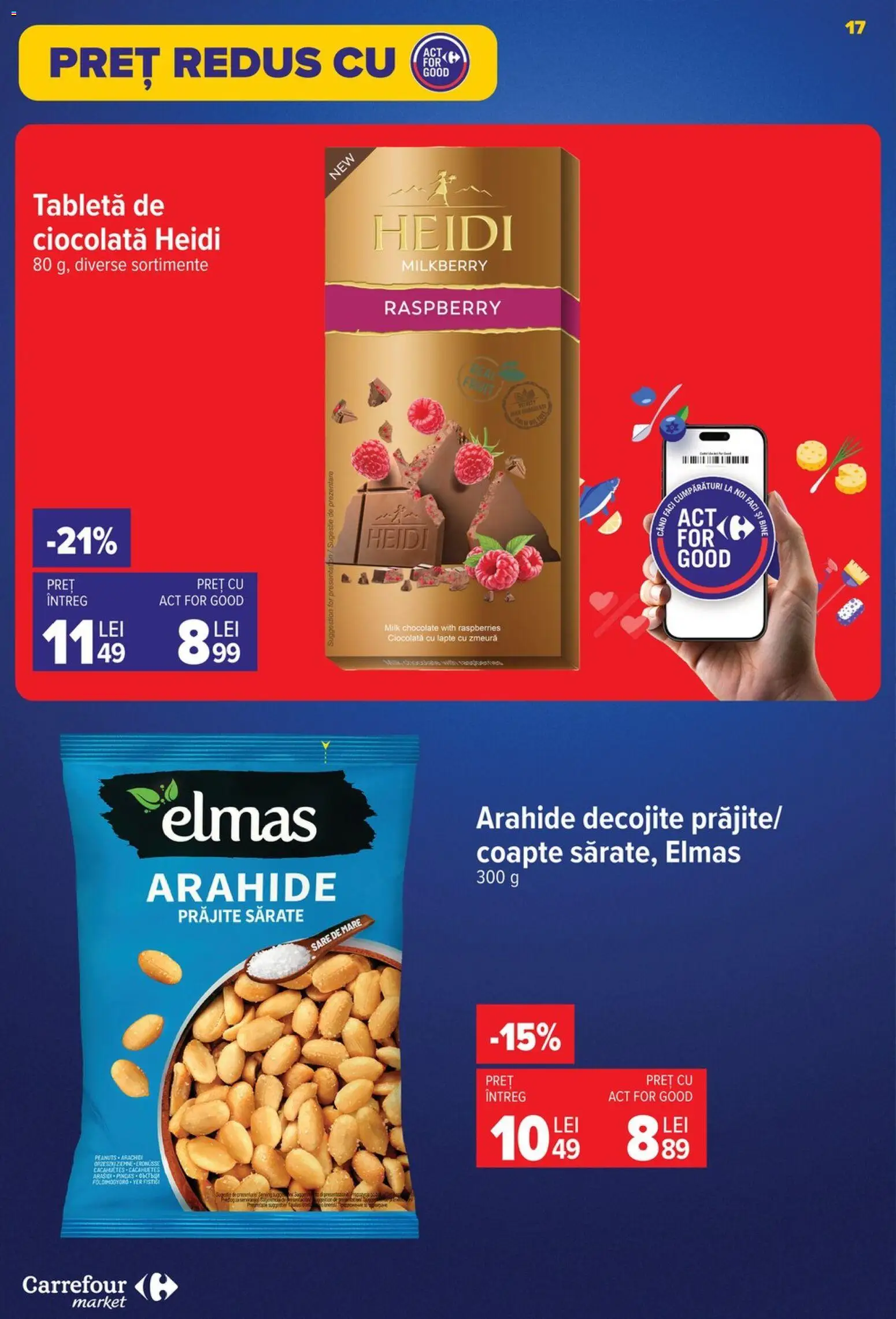 Noul catalog Carrefour – valabil de la 17.06.2026 | Pagină: 16 | Produse: Zmeură, Tabletă, Arahide, Ciocolată