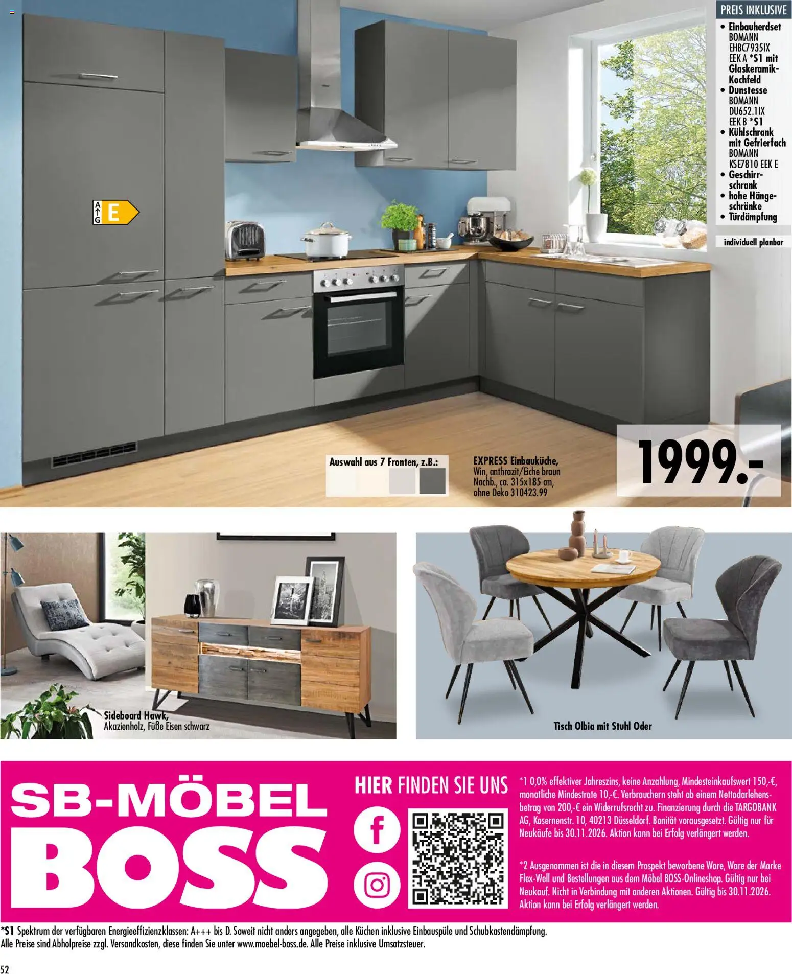 SB Möbel Boss Küchenkatalog 2026 – gültig ab 09.04.2026 | Seite: 52 | Produkte: Sideboard, Stuhl, Kühlschrank, Kochfeld