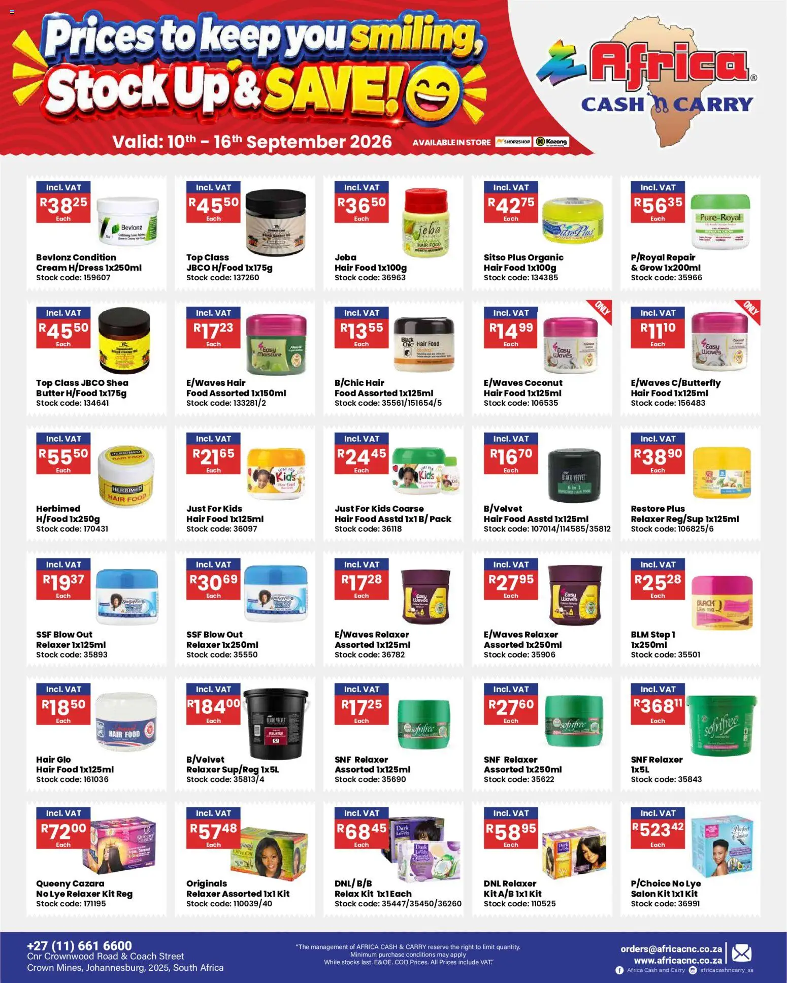 New Africa Cash & Carry catalogue – valid from 10/09/2026 | Page: 3 | Products: Butter, Cream, Stock, Relaxer