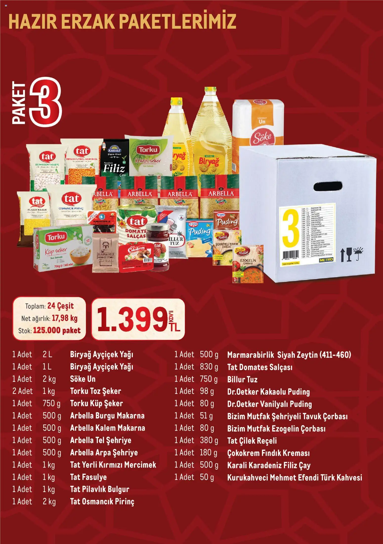 Metro - Ramazan Erzak Paketleri - 15.01.2026 tarihinden itibaren geçerlidir | Sayfa: 3 | Ürünler: Ravioli, Çay, Tuz, Küp şeker