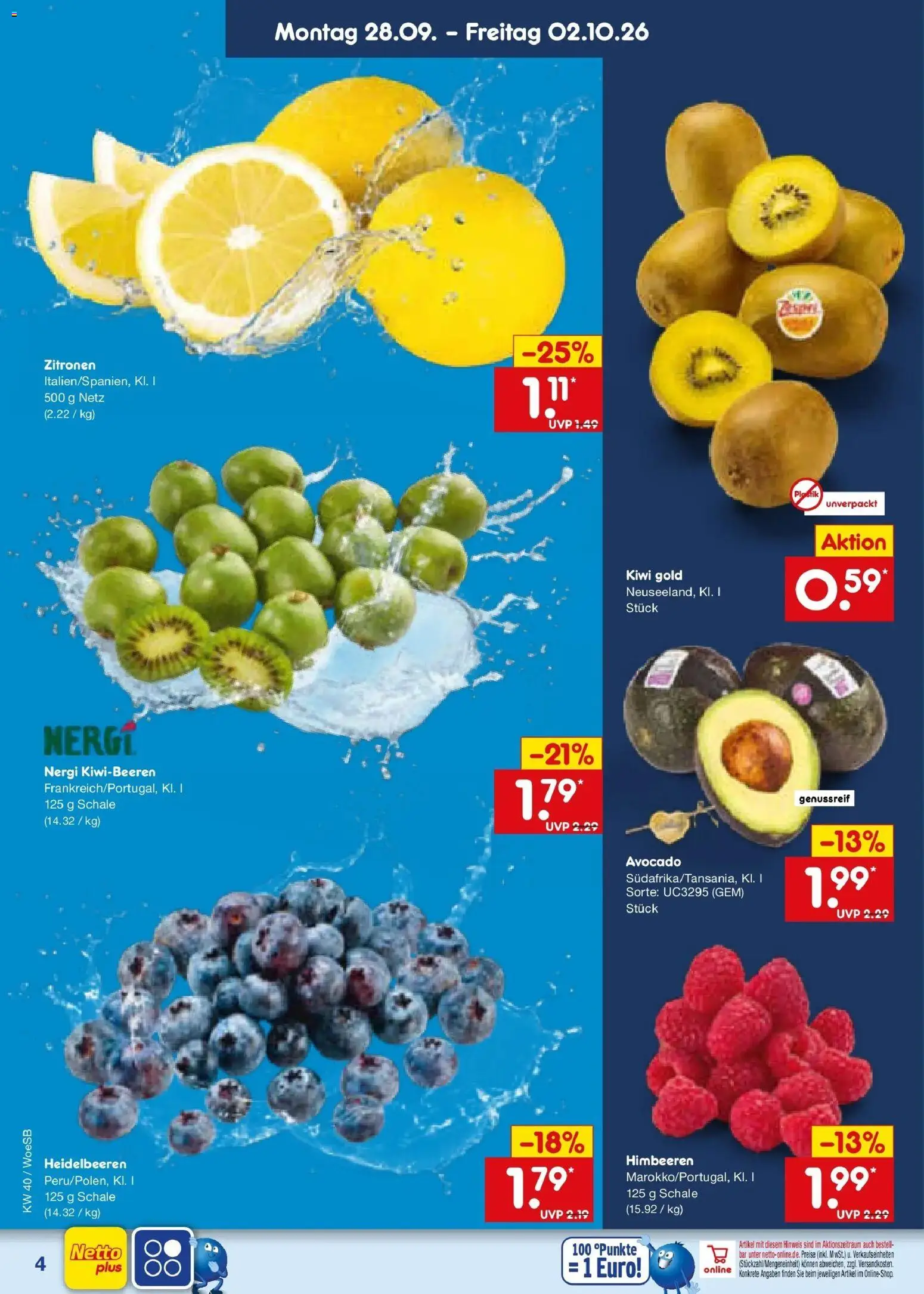Netto Marken-Discount Prospekt Gemmingen – gültig ab 28.09.2026 | Seite: 4 | Produkte: Himbeeren, Avocado, Kiwi, Zitronen