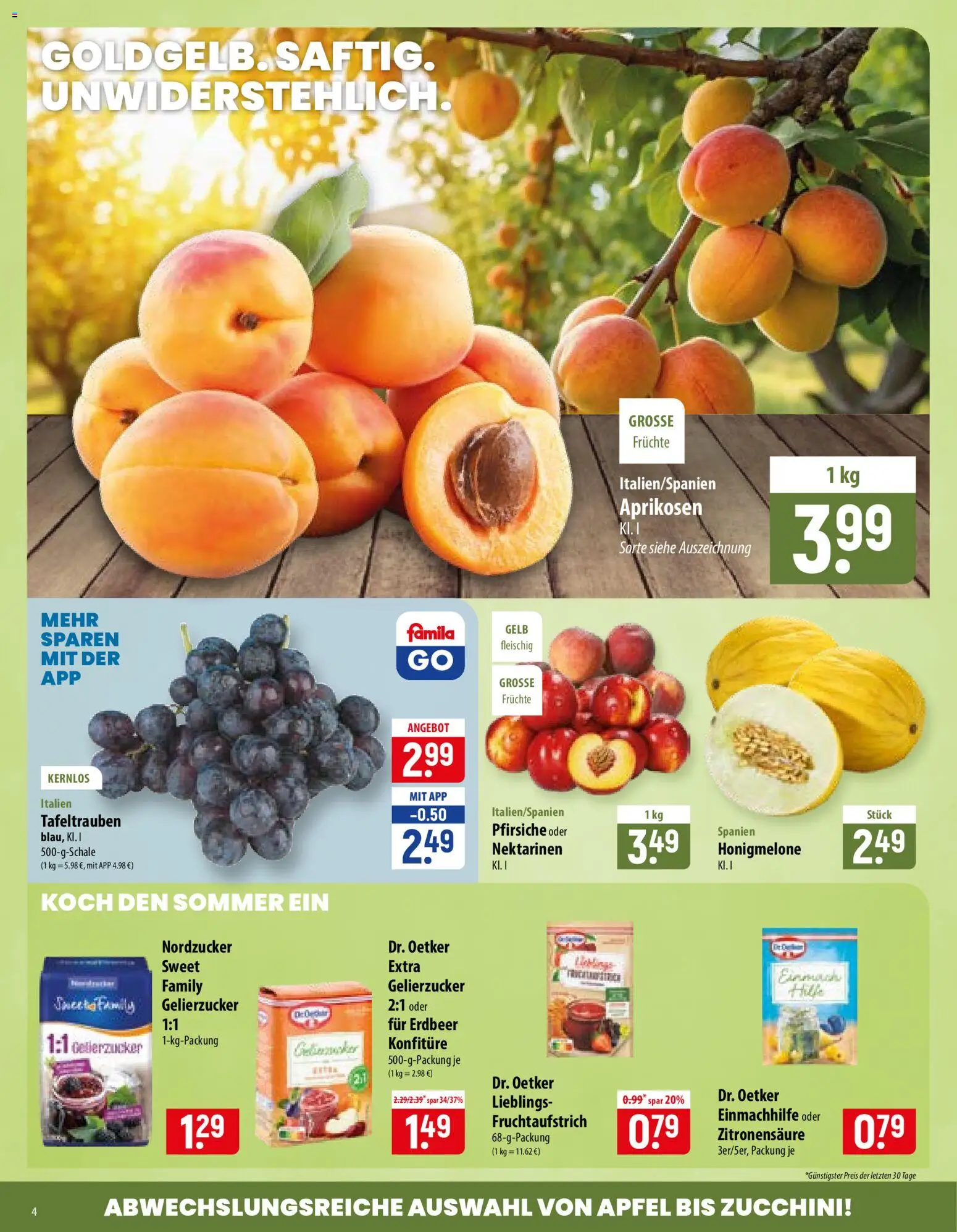 Famila Prospekt – gültig ab 27.07.2026 | Seite: 4 | Produkte: Gelierzucker, Nektarinen, Äpfel, Zucchini