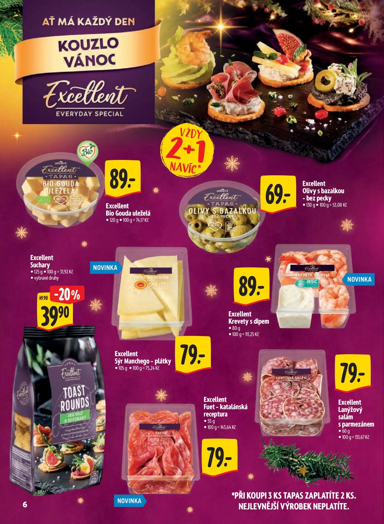 Albert leták - Supermarket Kouzlo Vánoc od 29.10.2026 | Strana: 6 | Produkty: Tapas, Gouda, Sýr, Salám