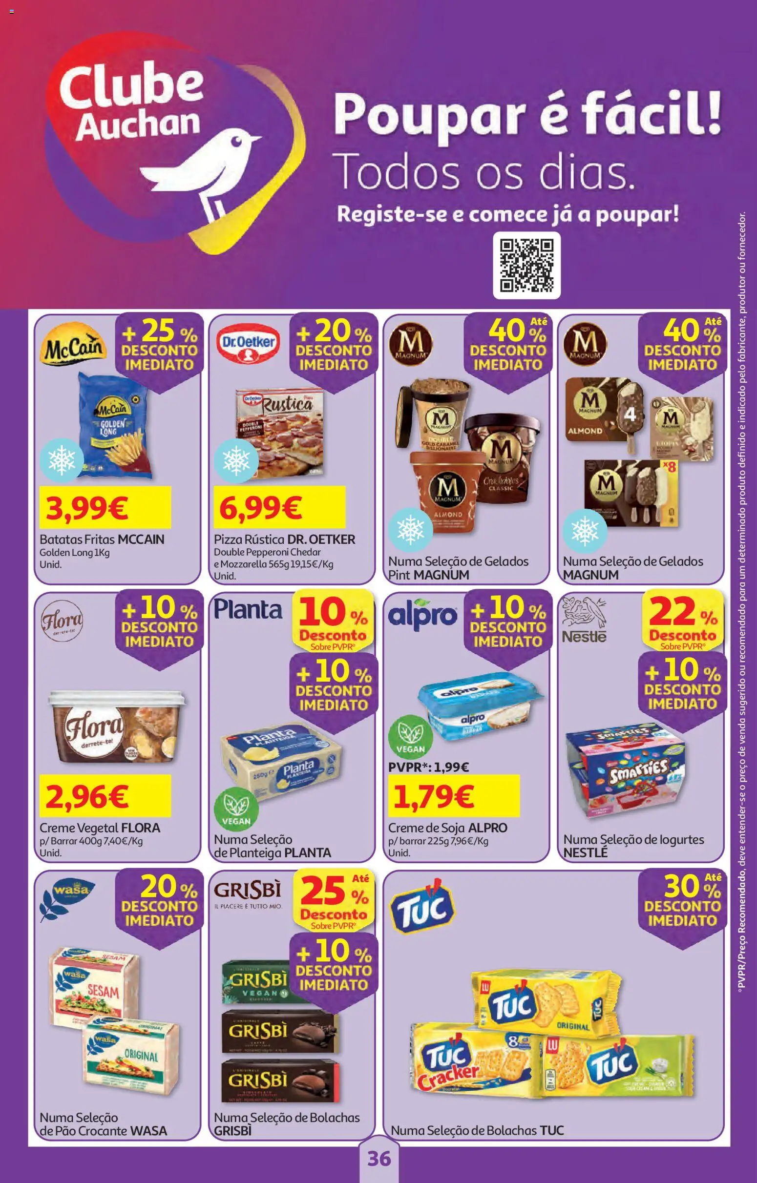Auchan folheto │ válido de 09/07/2026 | Página: 36 | Produtos: Pão, Pizza, Batatas fritas, Creme