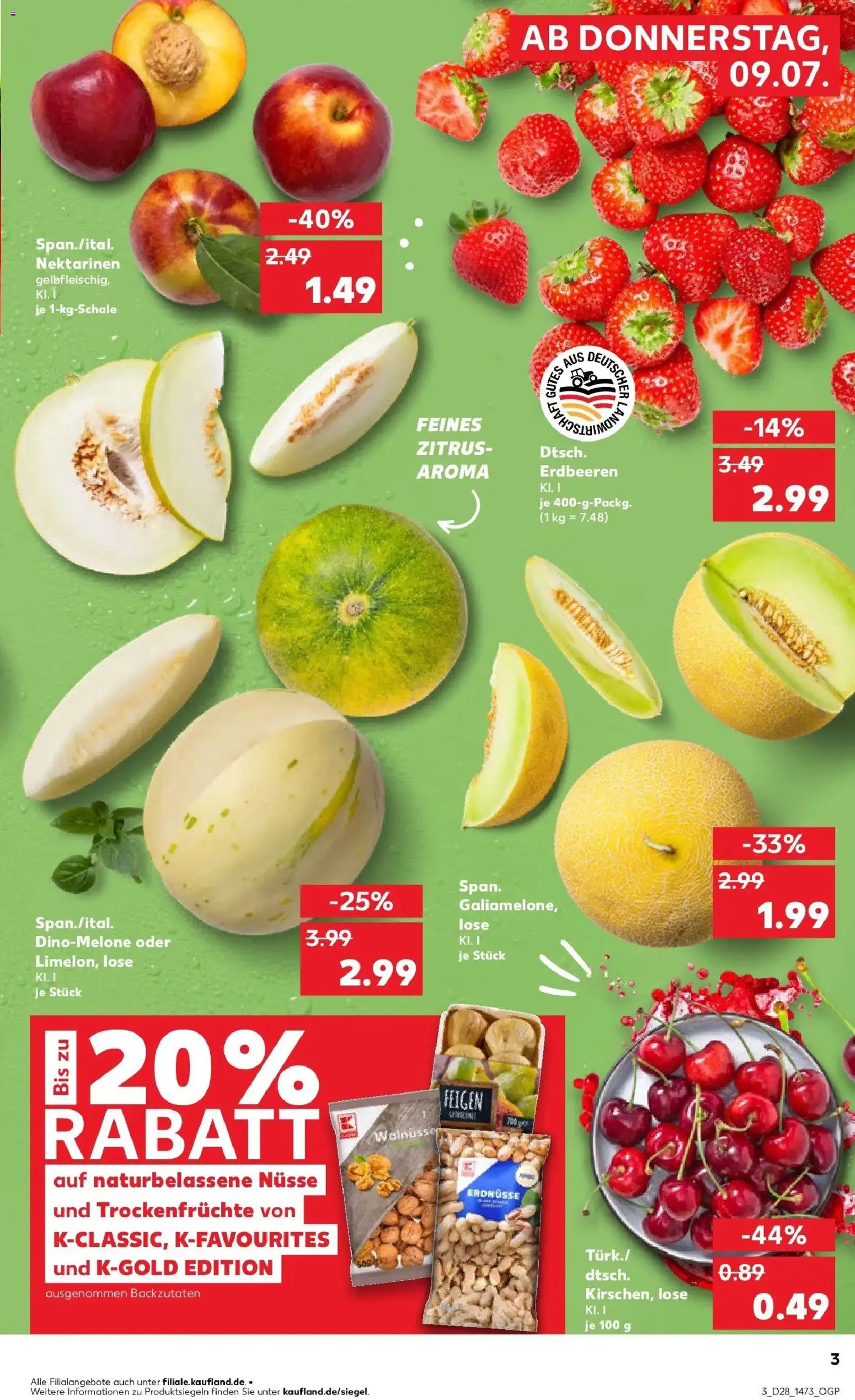 Kaufland Prospekt Großenhain – gültig ab 09.07.2026 | Seite: 3 | Produkte: Nektarinen, Erdbeeren, Nüsse