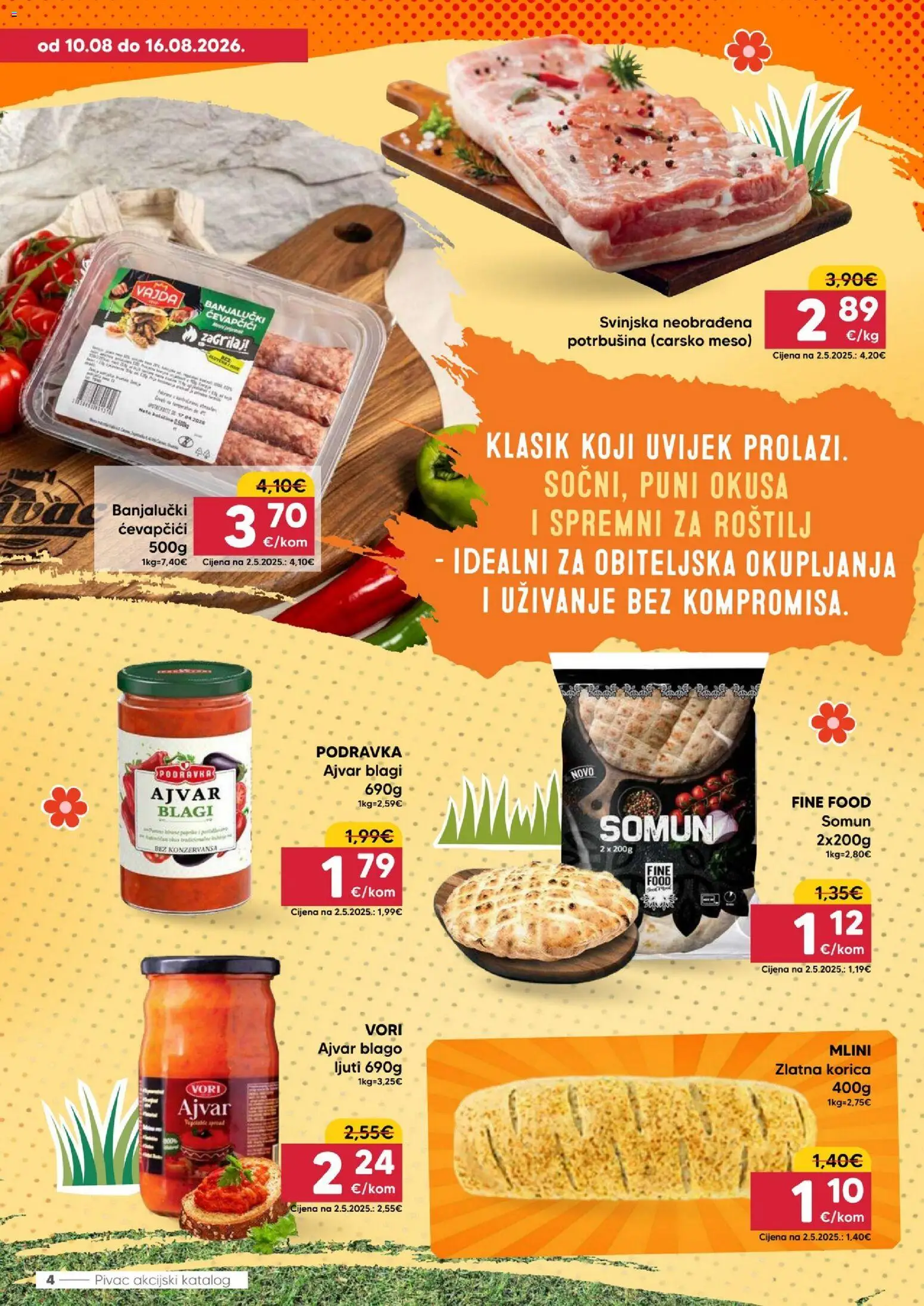 Pivac katalog | vrijedi od 10.08.2026 | Stranica: 4 | Proizvodi: Roštilj, Carsko meso, Meso, Ćevapčići