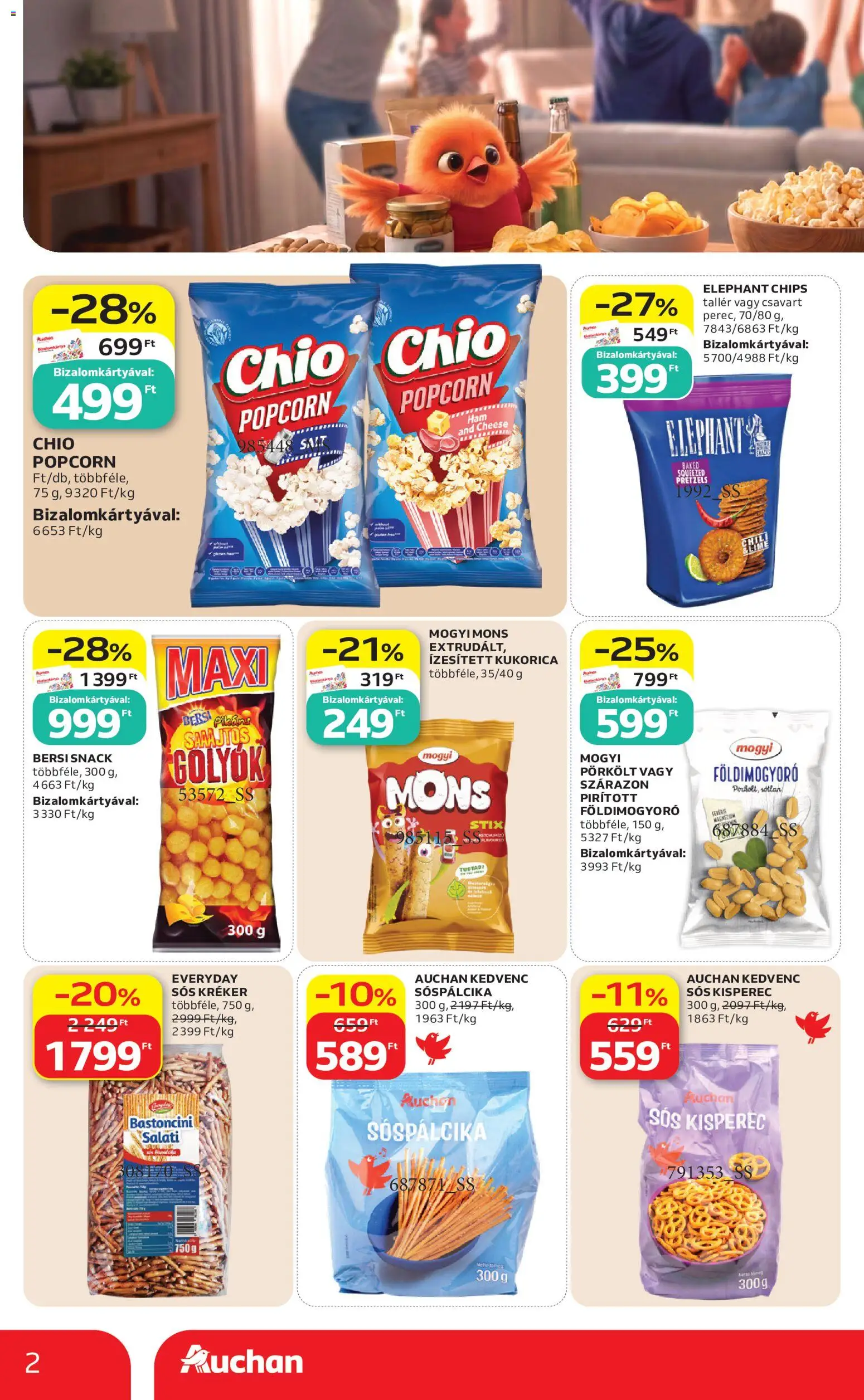 Auchan akciós ujság - amely érvényes a következő dátumtól: 2026.07.09. | Oldal: 2 | Termékek: Chips, Kisperec, Popcorn, Földimogyoró