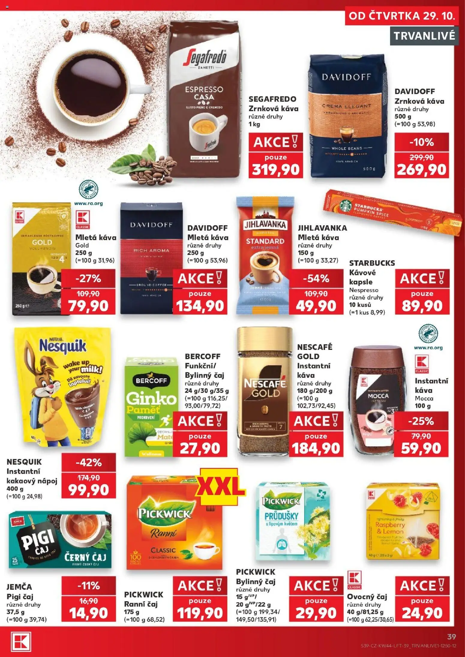 Kaufland leták - Ostrava od 29.10.2026 | Strana: 39 | Produkty: Nescafé Gold, Jihlavanka, Černý čaj, Ovocný čaj