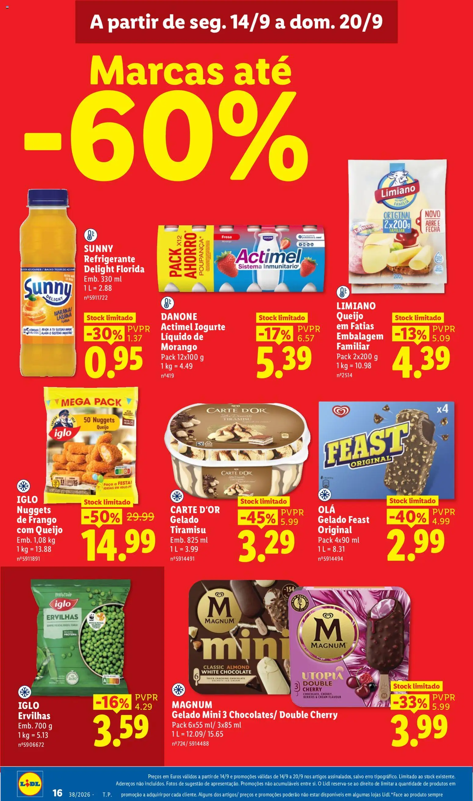 Lidl folheto │ válido de 14/09/2026 | Página: 16 | Produtos: Refrigerante, Nuggets de frango, Capitão iglo, Sumo