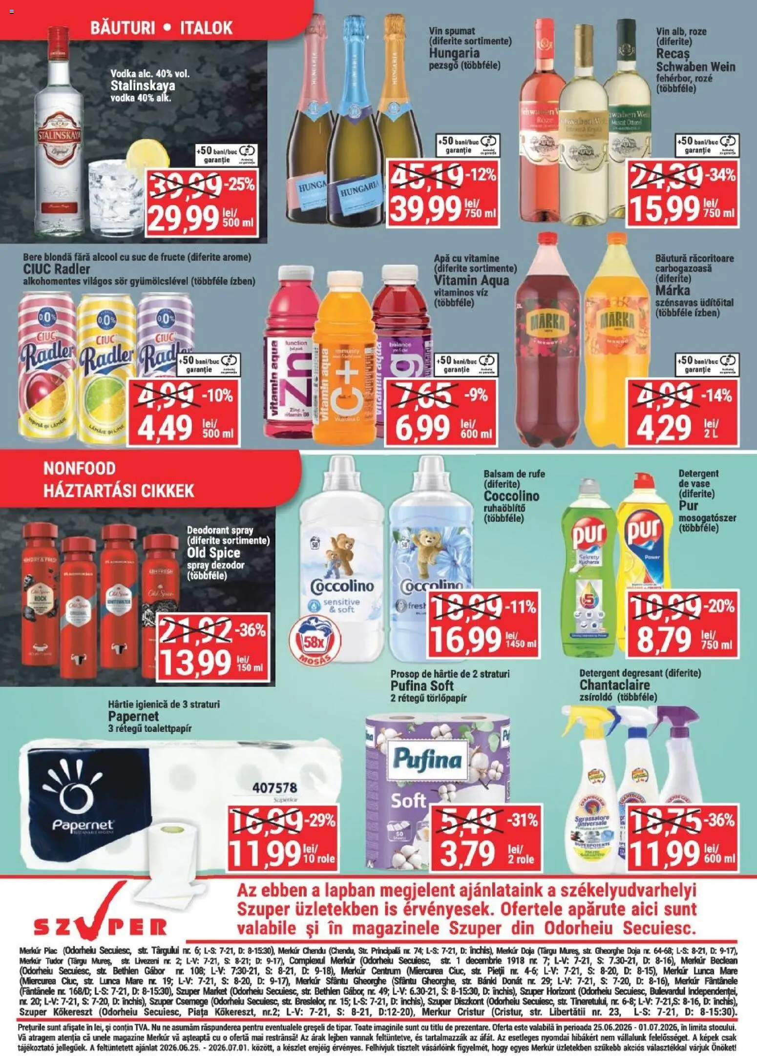Noul catalog Merkur – valabil de la 25.06.2026 | Pagină: 4 | Produse: Radio, Vin, Apă cu vitamine, Fructe
