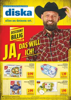 Diska Prospekt ab 05.10.2026 gültig | Seite: 1 | Produkte: Wiener wurstchen, Butter, Joghurt, Gemüse