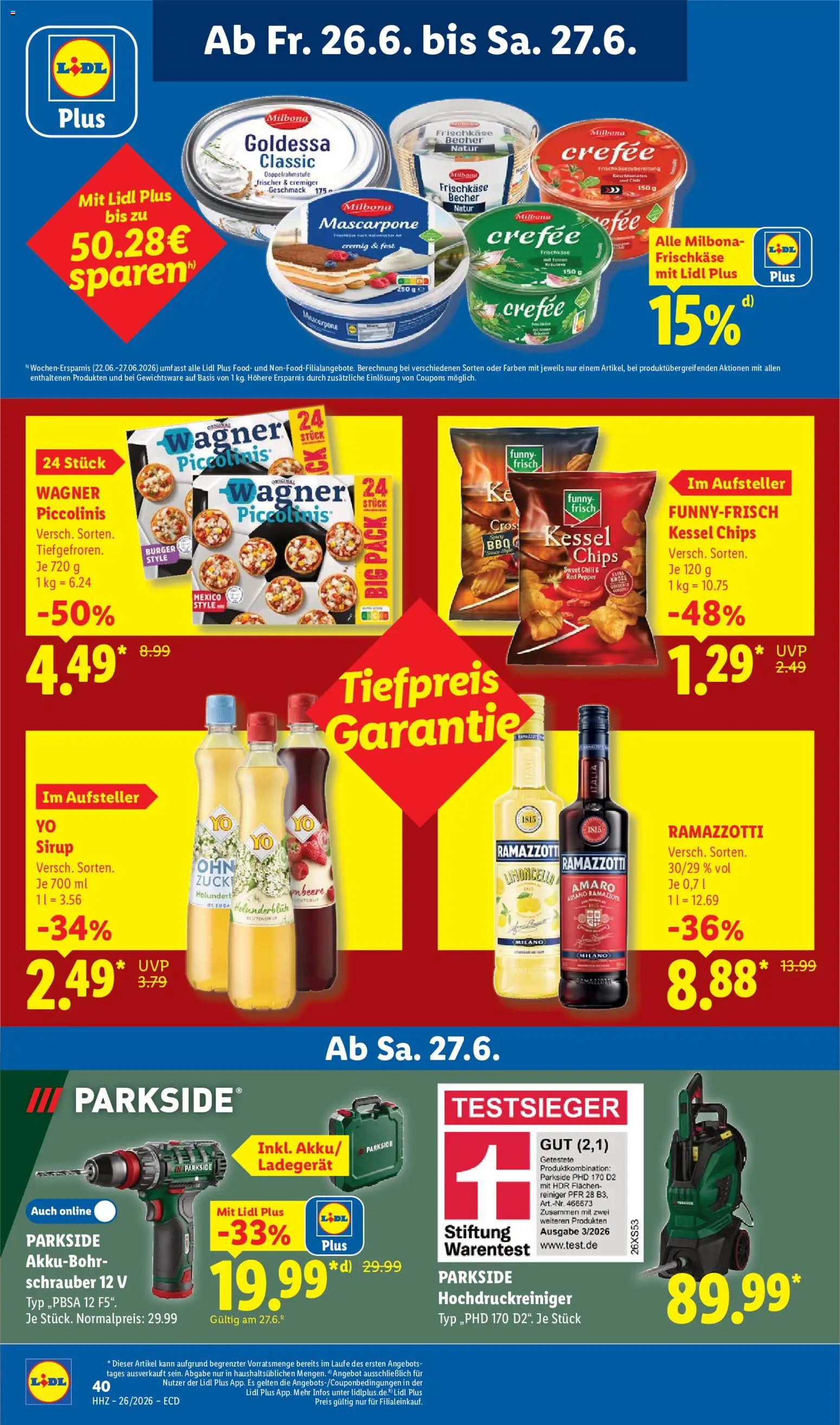 Lidl Německo leták od 22.06.2026 | Strana: 66 | Produkty: Burger, Parkside, Milbona, Mascarpone
