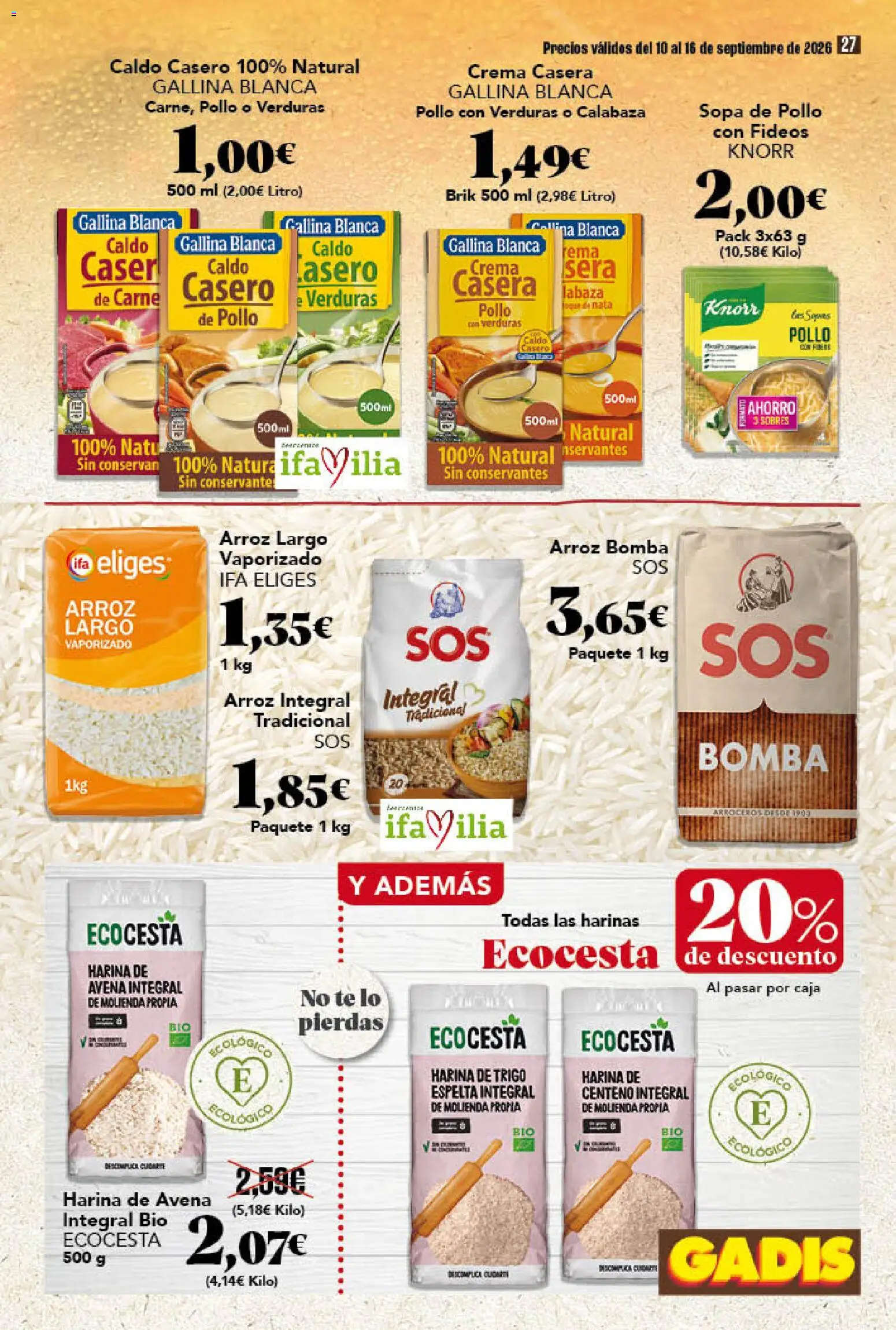 Gadis folleto │ válido desde el 10/09/2026 | Página: 27 | Productos: Fideos, Crema, Té, Arroz integral