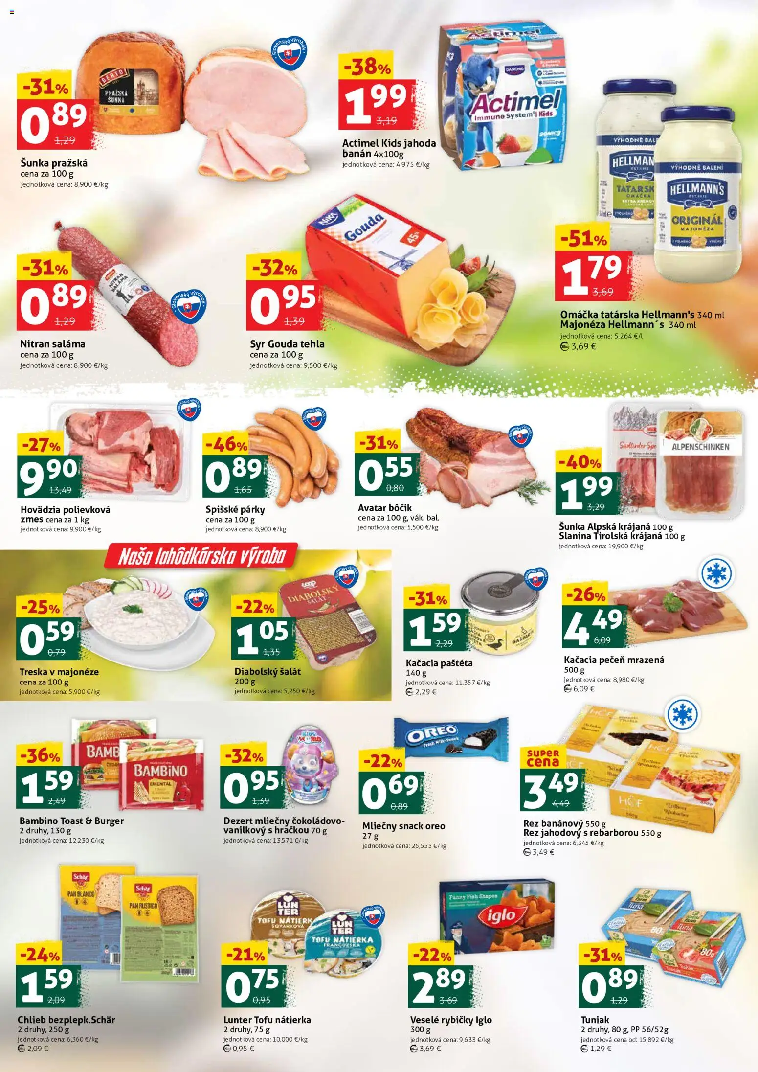 Nové COOP Jednota akcie – leták je platný od 28.08.2026 | Strana: 2 | Produkty: Syr, Majonéza, Pečeň, Oreo