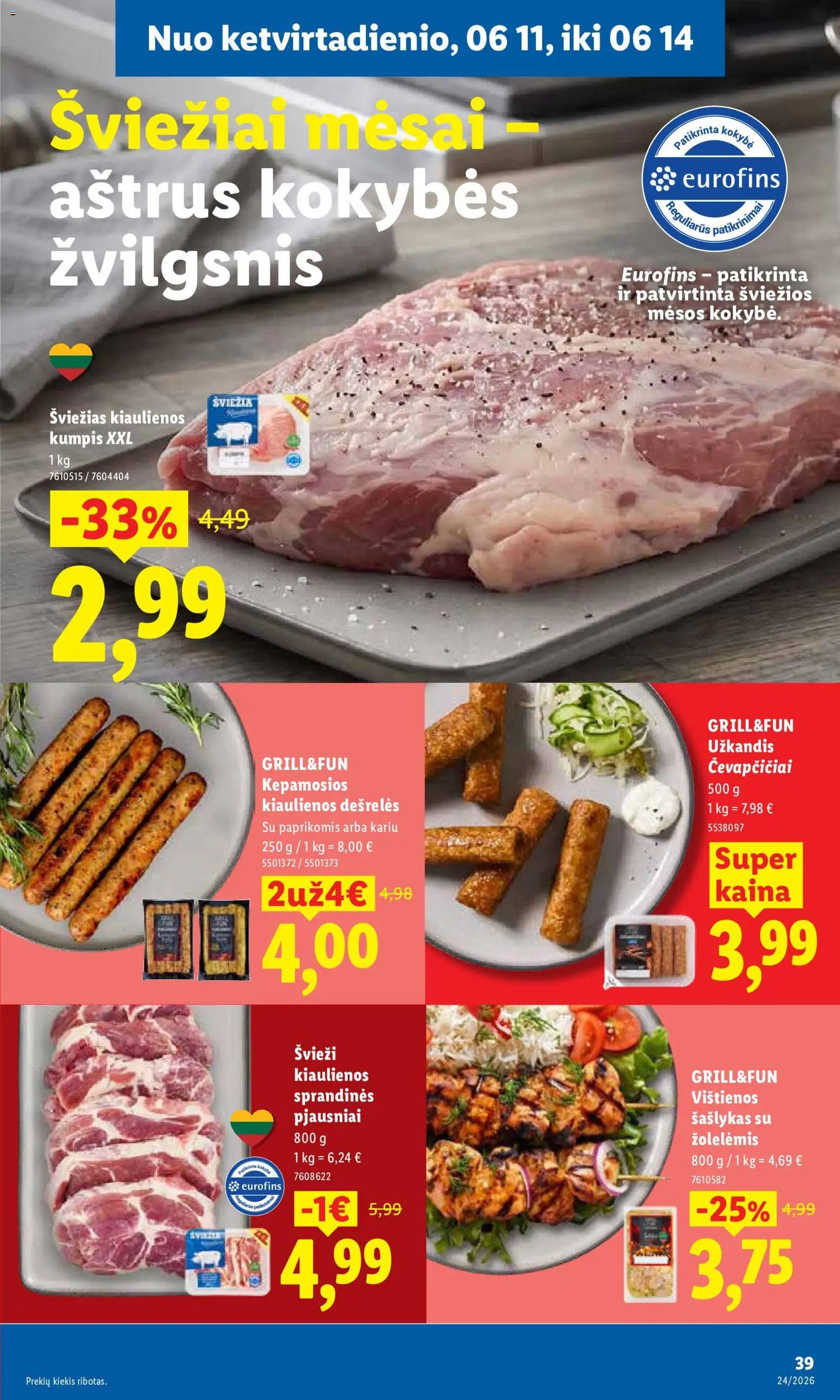 LIDL akcijos nuo 08.06.2026 | Puslapis: 37 | Prekių: Vištienos, Kiaulienos, Dešrelės, Kumpis