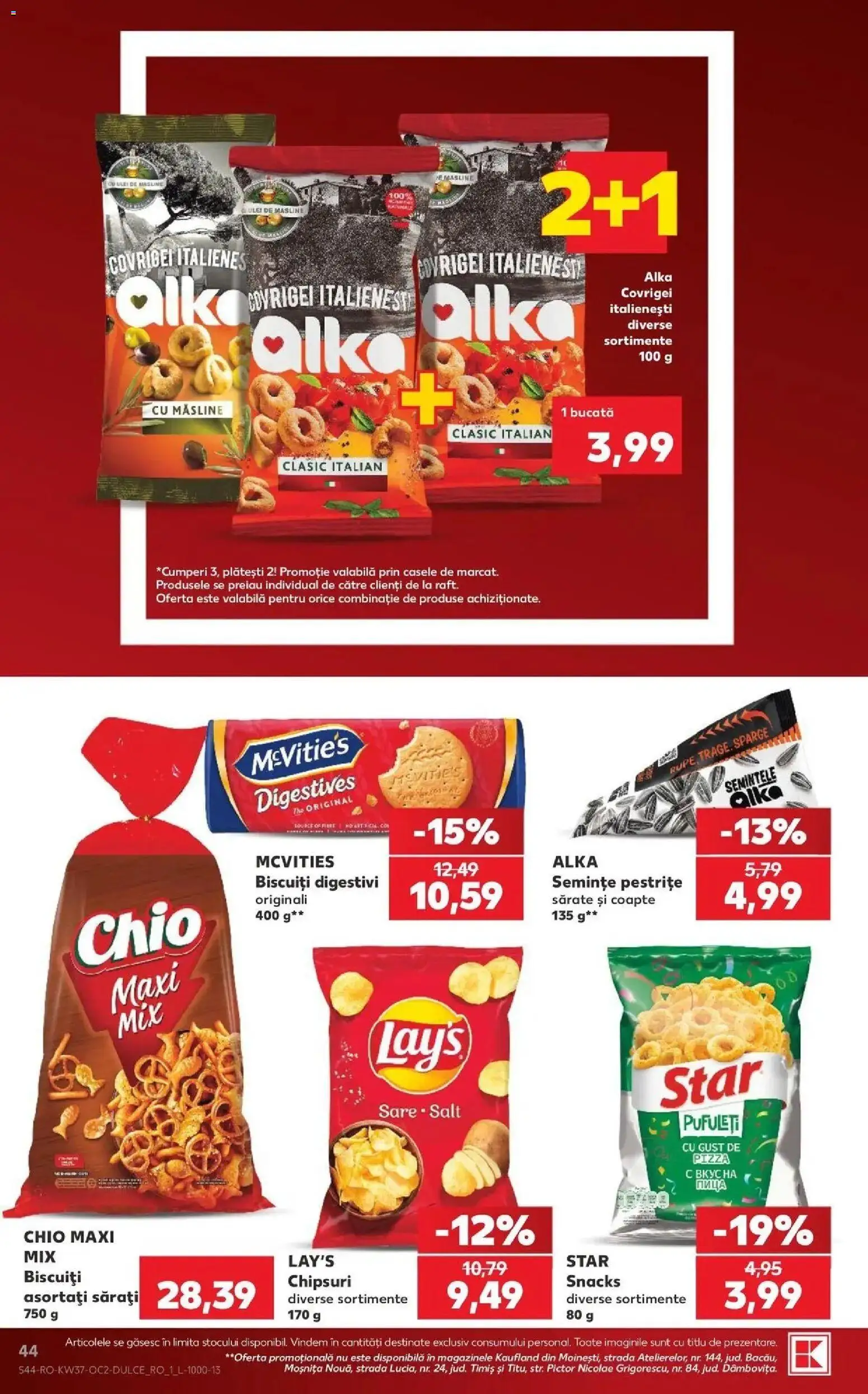 Kaufland Focșani 09.09.2026 - Revista si Oferta | Pagină: 44 | Produse: Pizza, Pufuleți, Chipsuri, Sare