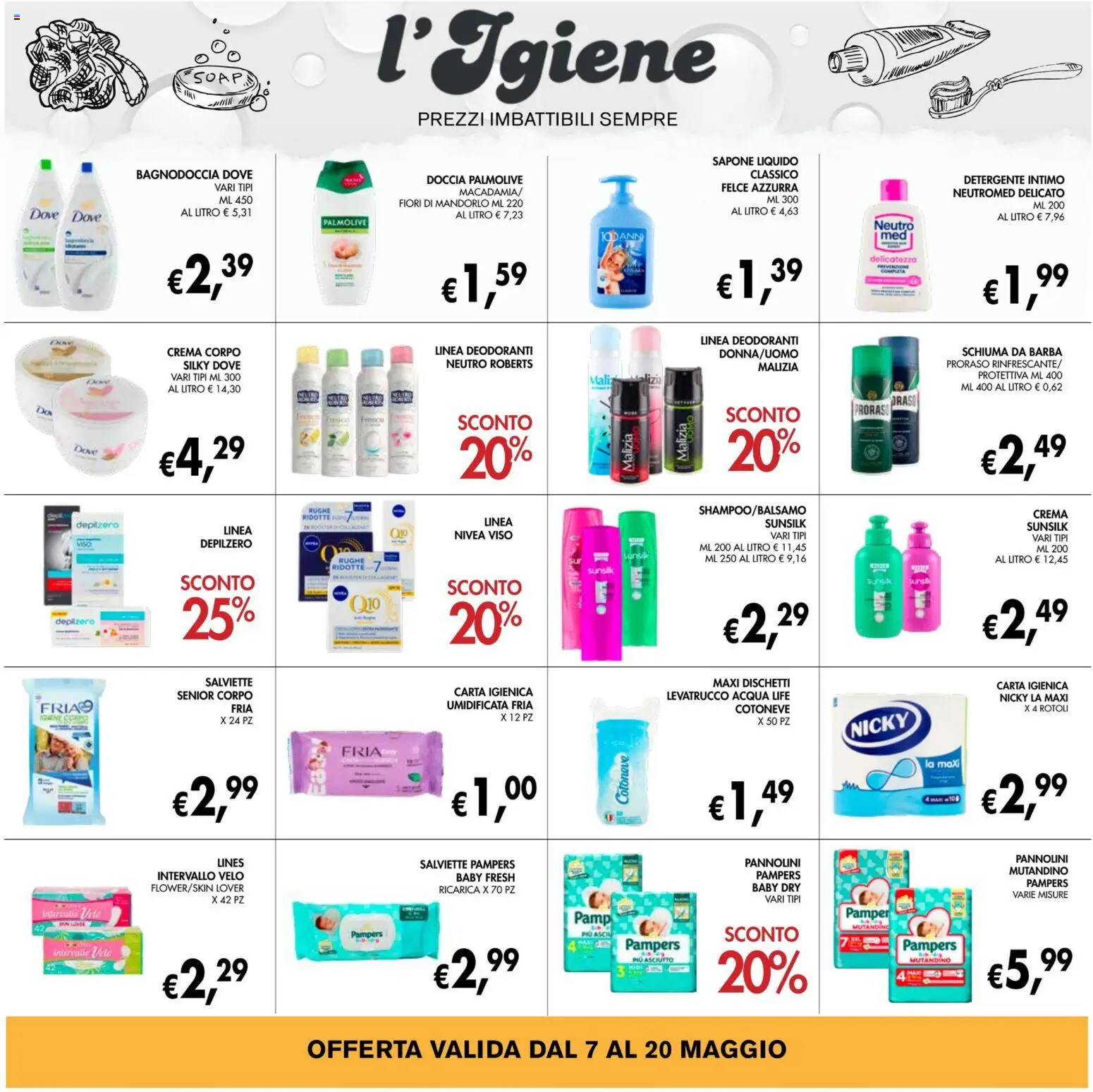 Volantino Coal del 07.05.2026 | Pagina: 24 | Prodotti: Schiuma da barba, Carta igienica, Detergente intimo, Mutandine
