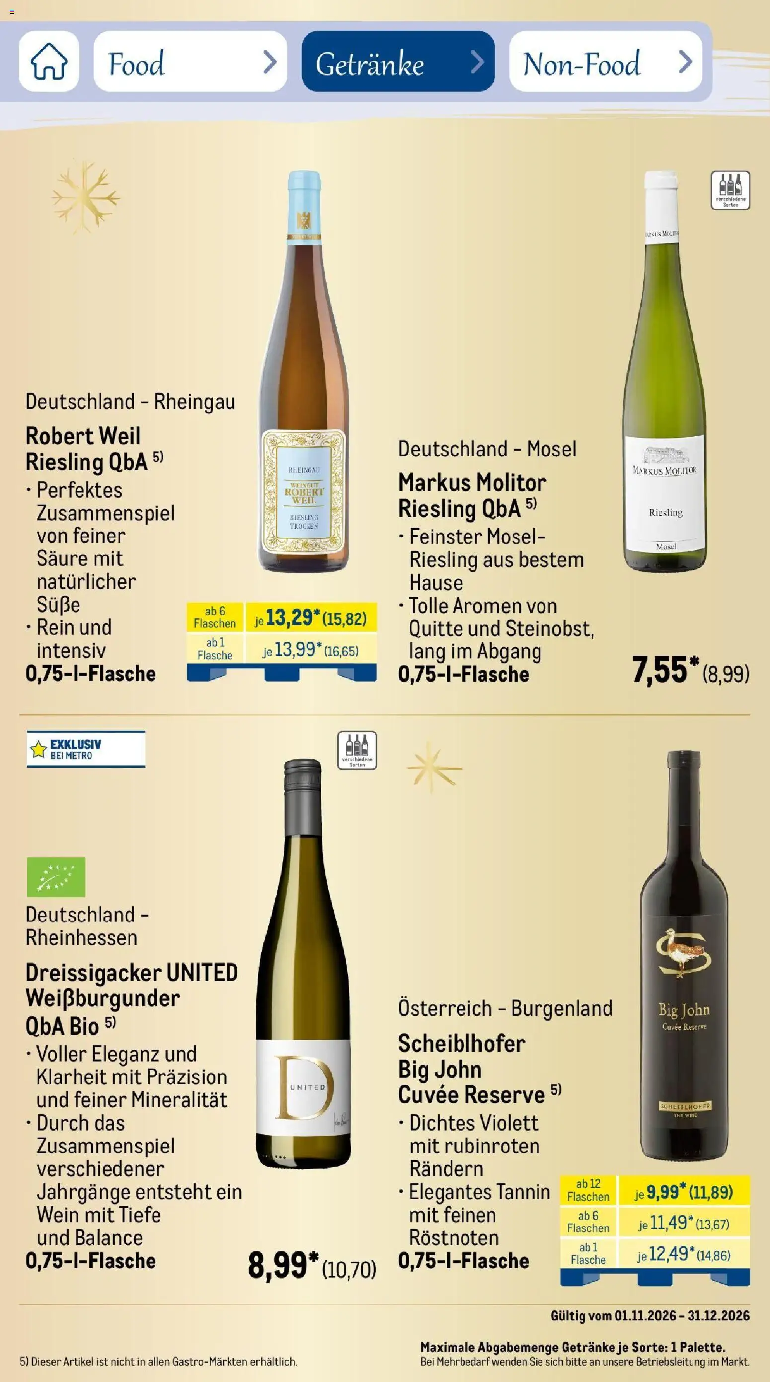 Metro Saisonkatalog Festtage voller Genuss – gültig ab 01.11.2026 | Seite: 59 | Produkte: Wein