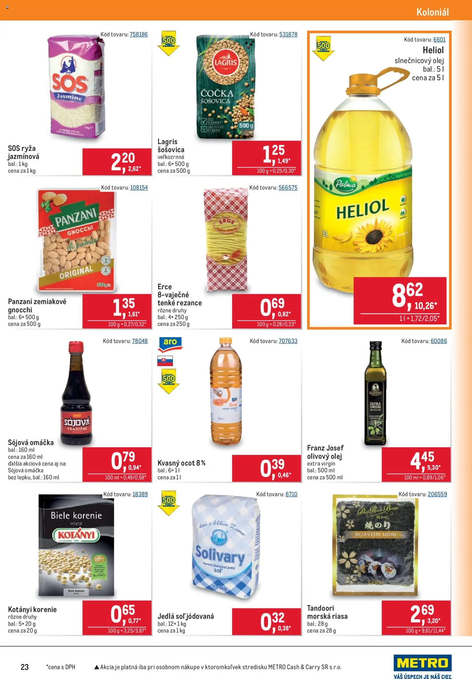 Nové Metro akcie – leták je platný od 07.10.2026 | Strana: 23 | Produkty: Slnečnicový olej, Soľ, Sójová omáčka, Ocot