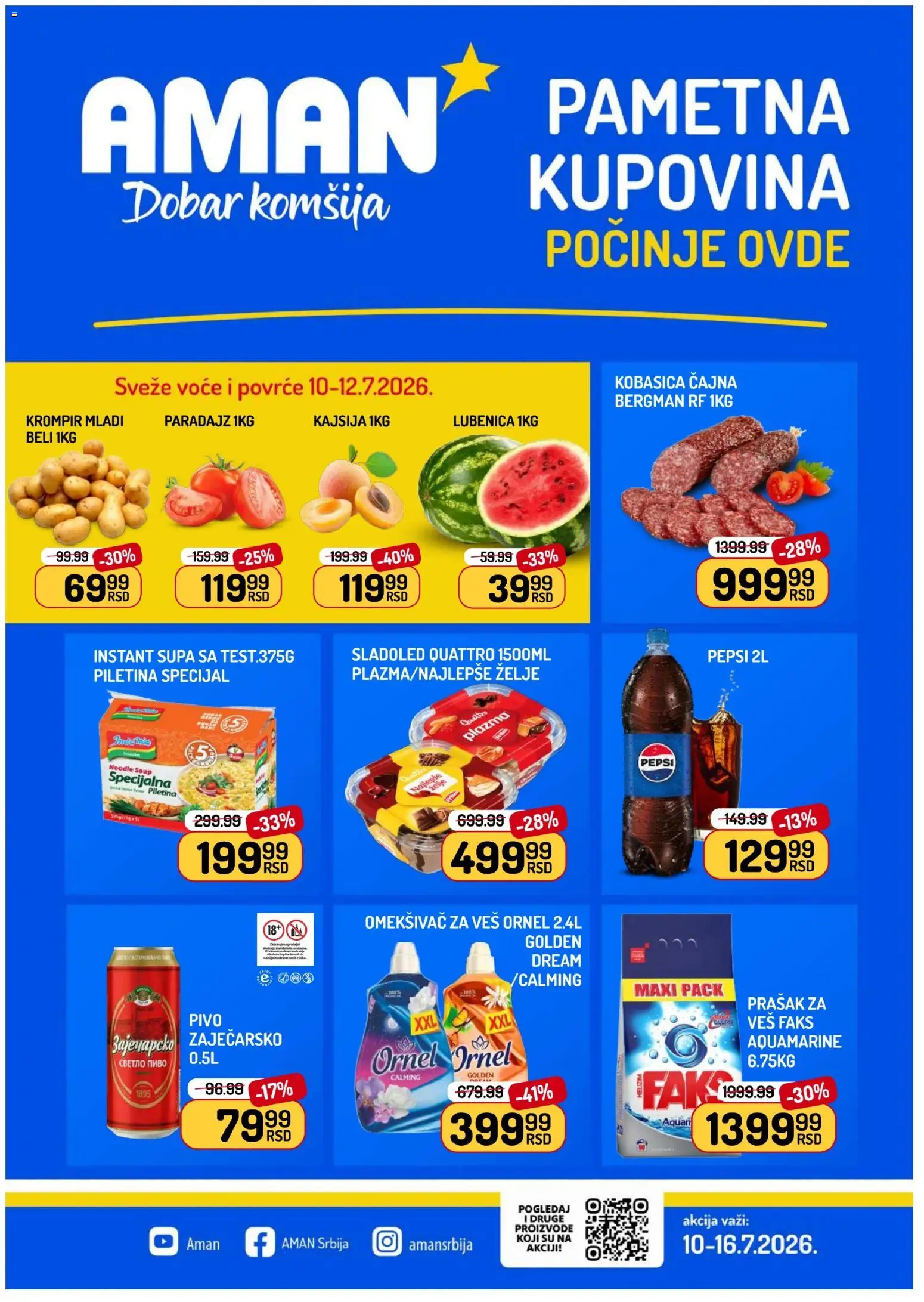 Aman katalog - važi od 10.07.2026 | Strana: 1 | Proizvode: Kajsija, Lubenica, Omekšivač za veš, Pepsi
