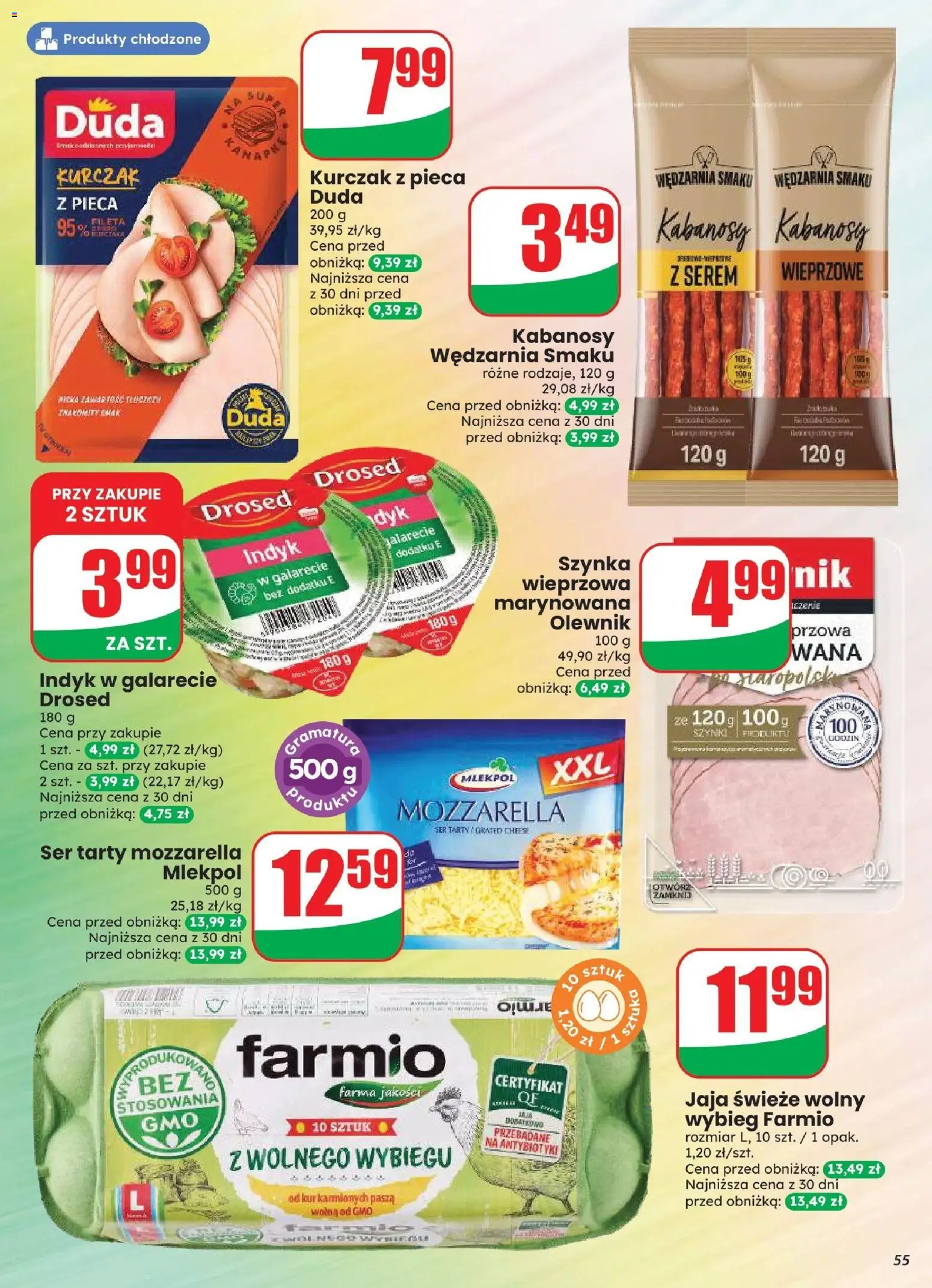 Dino gazetka od 12.08.2026 | Strona: 55 | Produkty: Indyk, Szynka wieprzowa, Kabanosy, Mozzarella