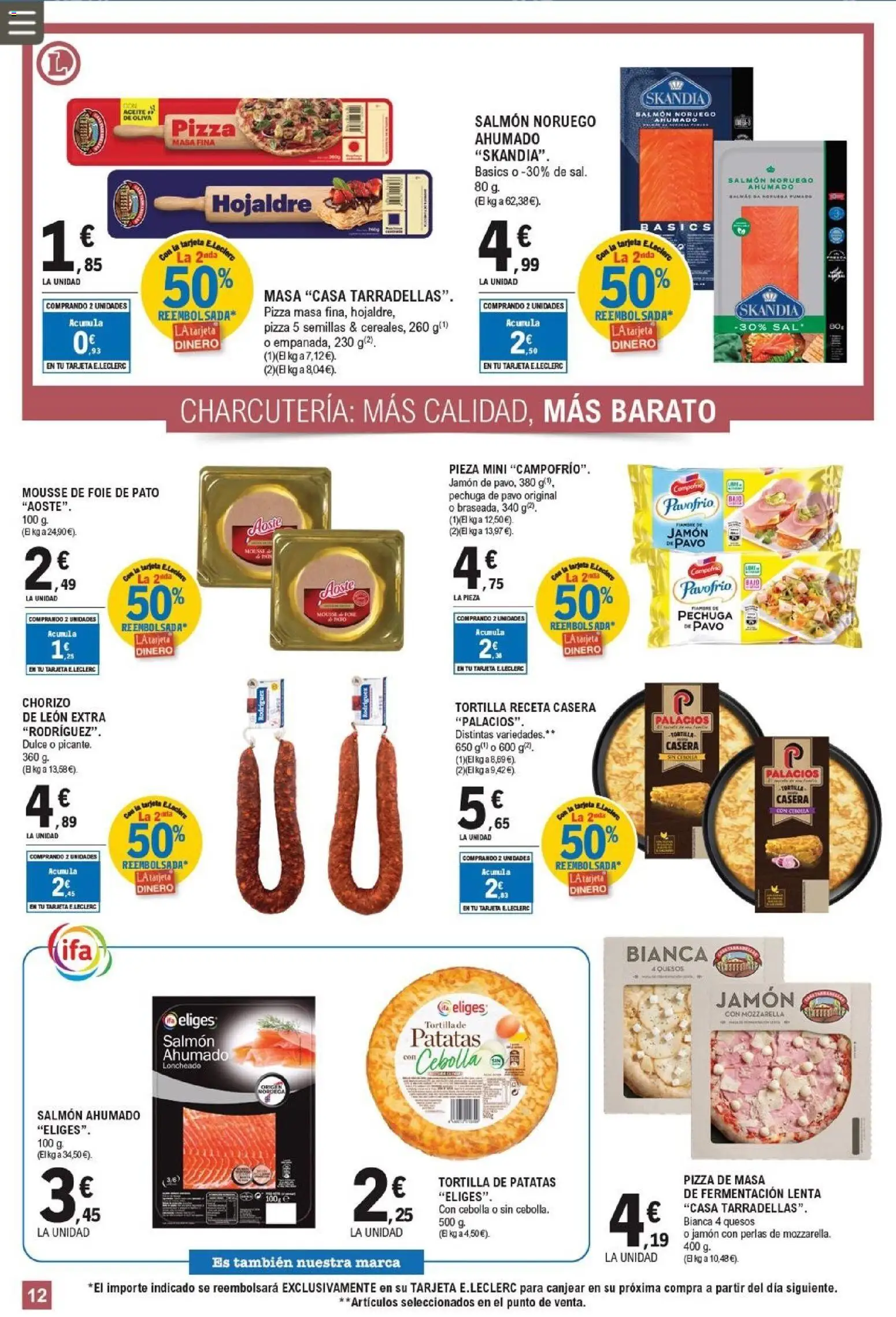 E.Leclerc folleto │ válido desde el 11/03/2026 | Página: 12 | Productos: Mousse, Aceite, Jamón, Pizza