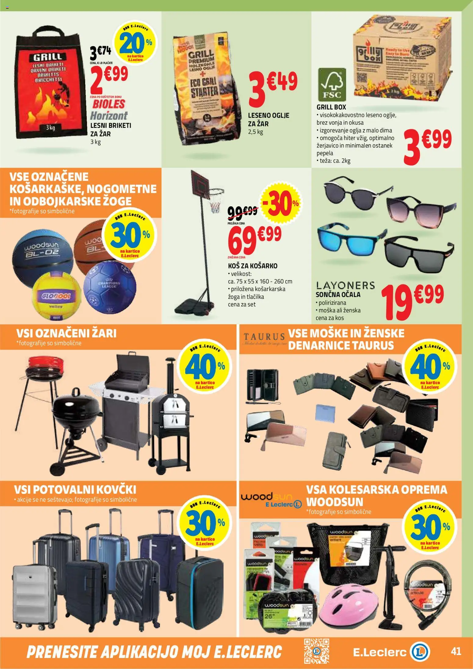 Novi E.leclerc katalog ponudbe – veljaven od 26.08.2026 | Stran: 41 | Izdelki: Sončna očala, Kos, Briketi, Ocala