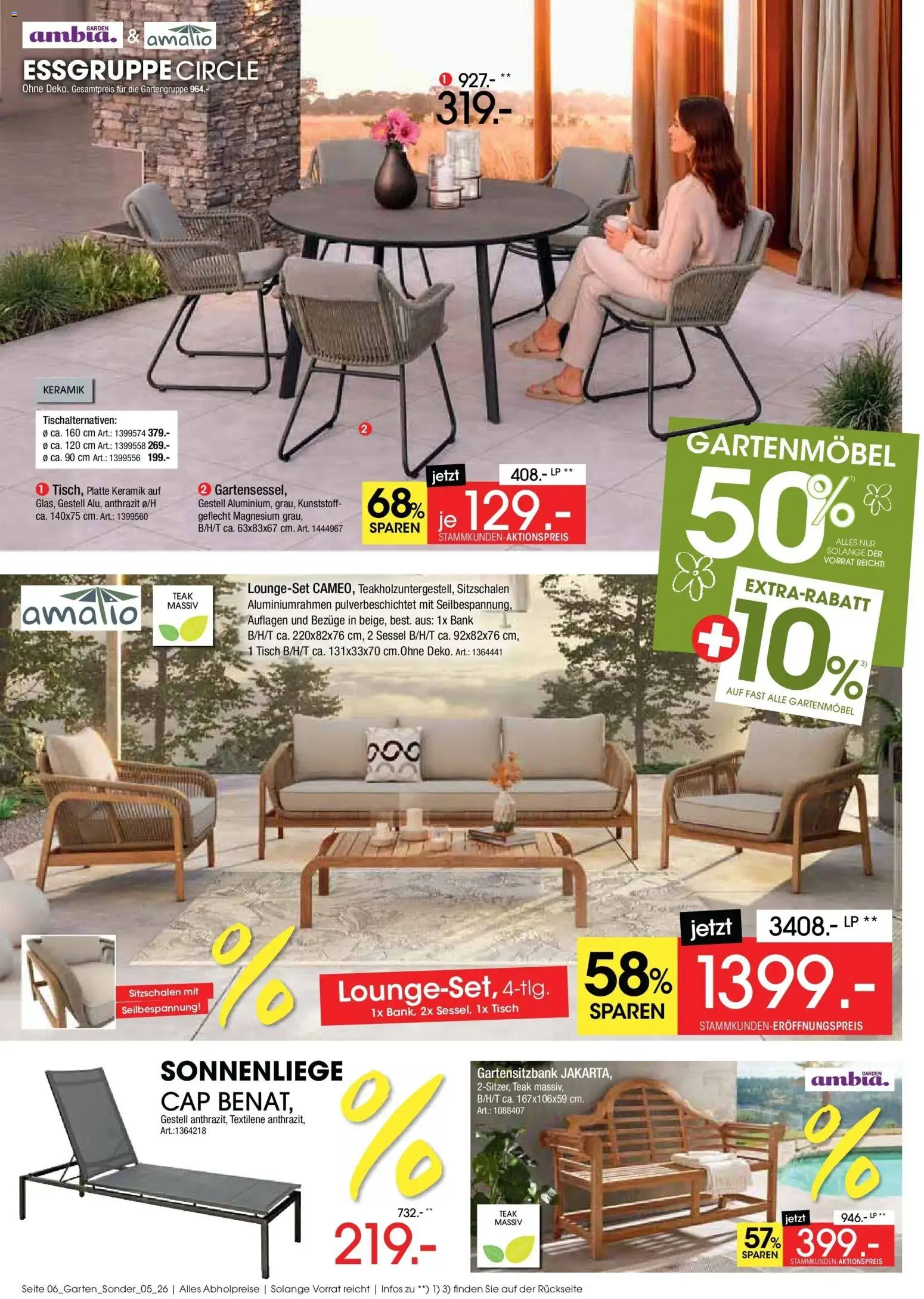 Zurbrüggen Gartenmöbel Sommerschnäppchen – gültig ab 09.07.2026 | Seite: 6 | Produkte: Essgruppe, Sessel, Tisch, Gartenmöbel