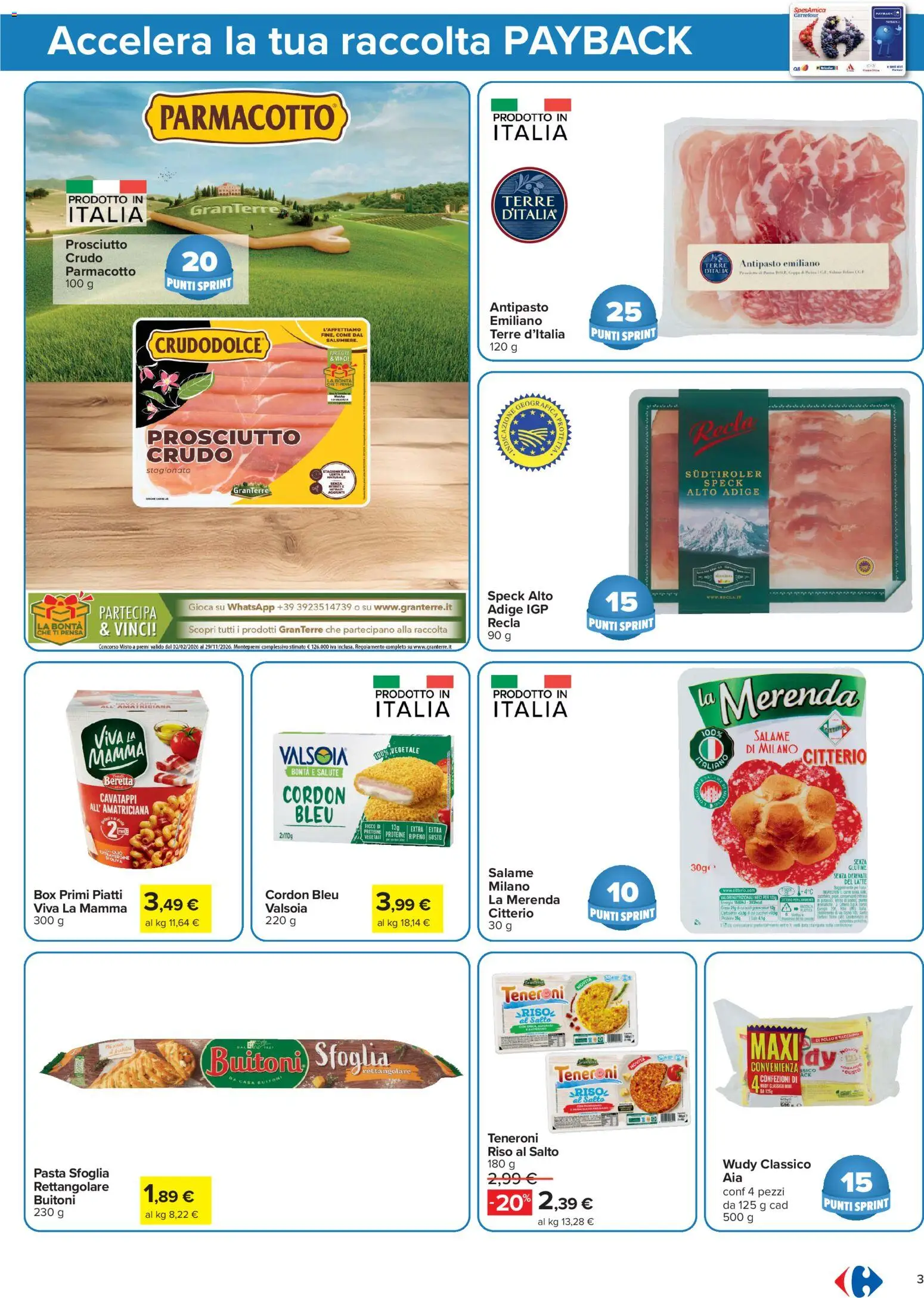 Volantino Carrefour del 06/08/2026 | Pagina: 3 | Prodotti: Riso, Piatti, Pasta sfoglia, Prosciutto