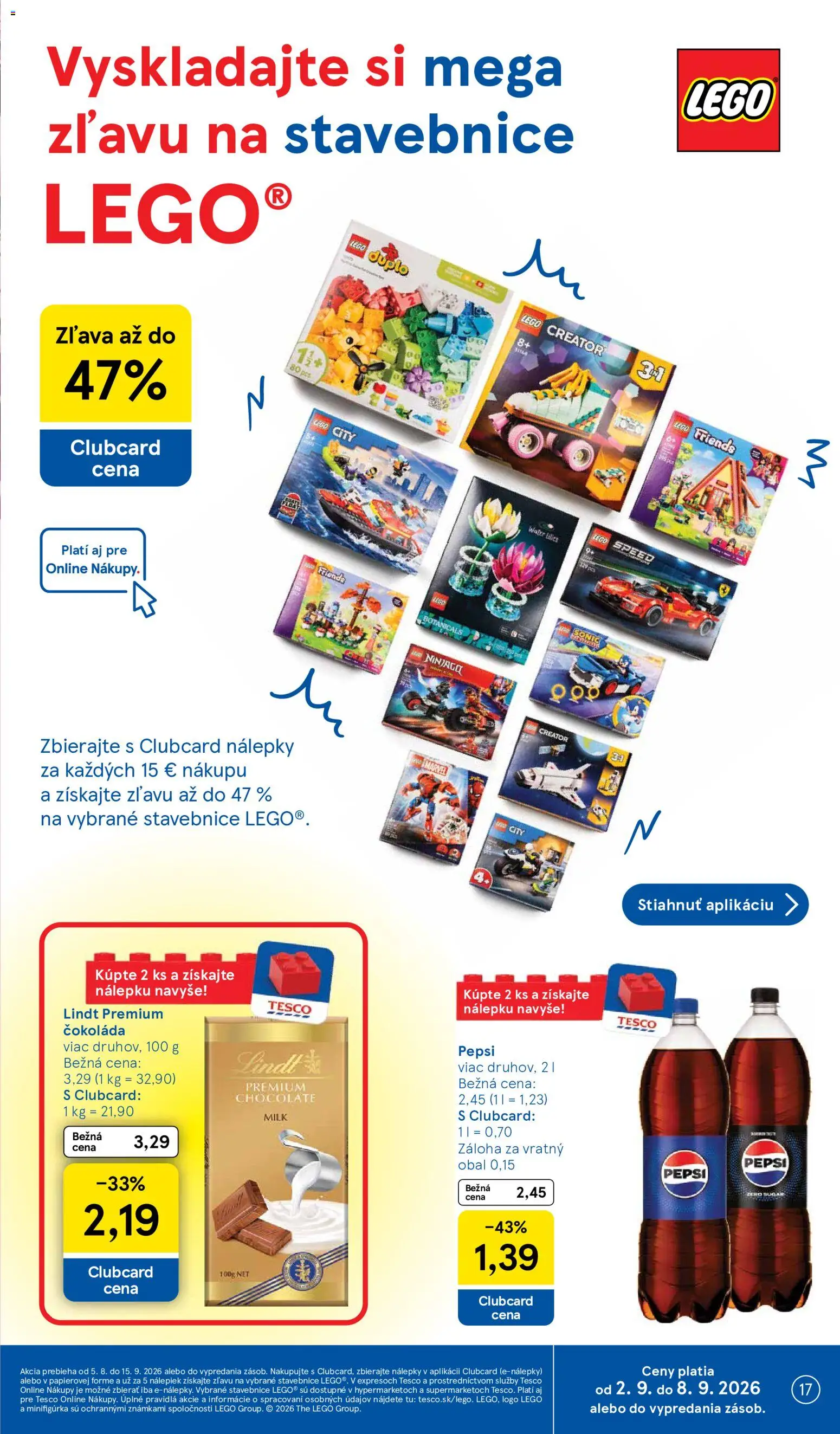 Nové Tesco akcie – leták je platný od 02.09.2026 | Strana: 17 | Produkty: Lindt, LEGO, Čokoláda, LEGO Friends